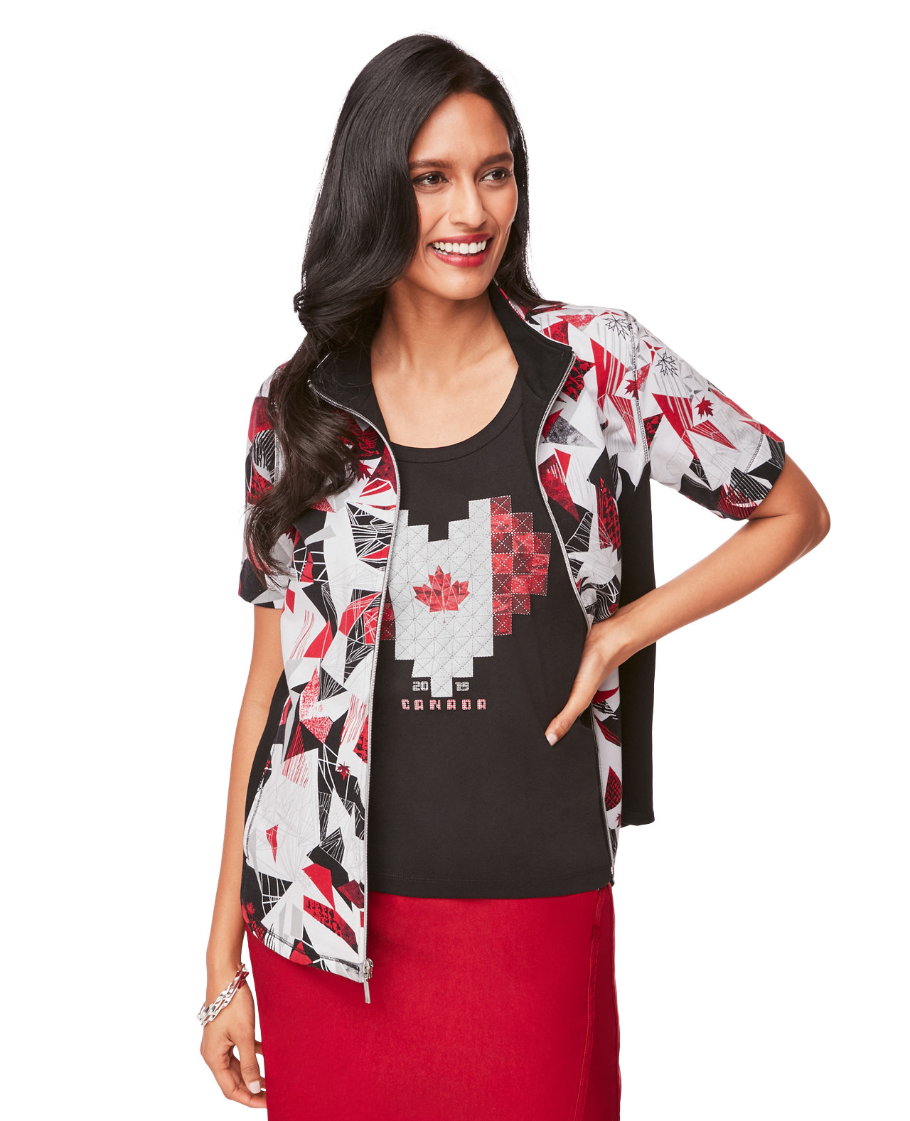 Women's Red and Black Zip Jacket