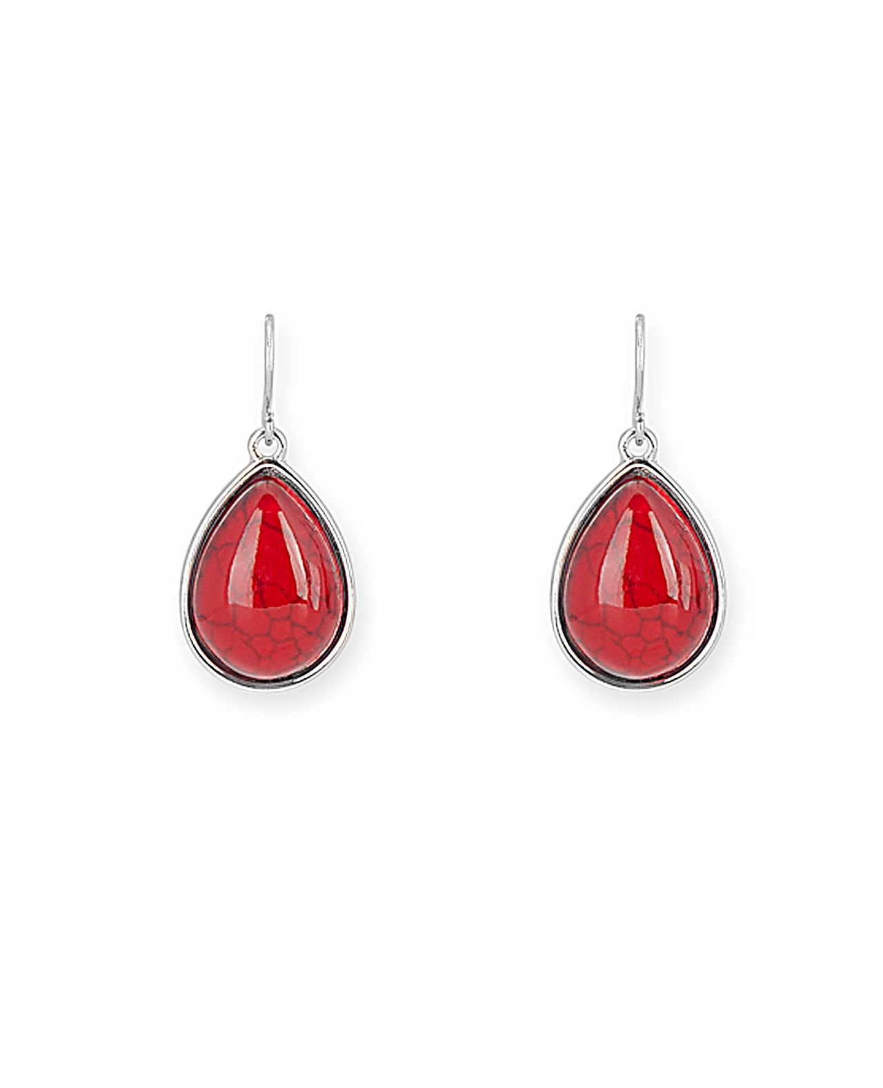 Women's Red Teardrop Cab Earrings