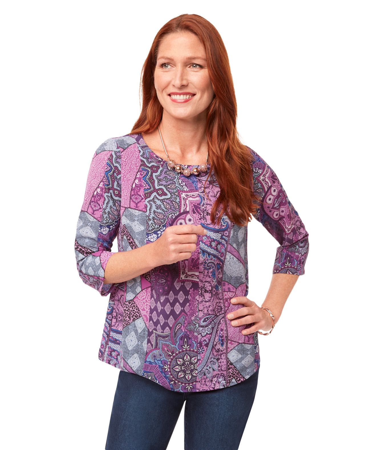 Women's Printed Three- Quarter Sleeve Top