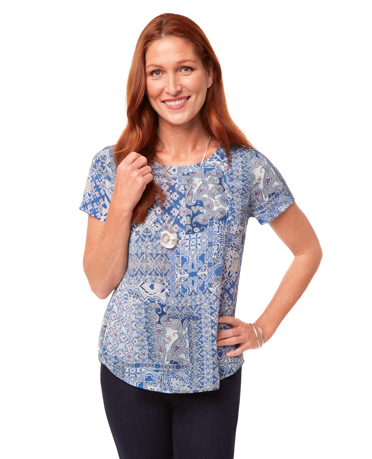 Women's Short Sleeve Patchwork Top