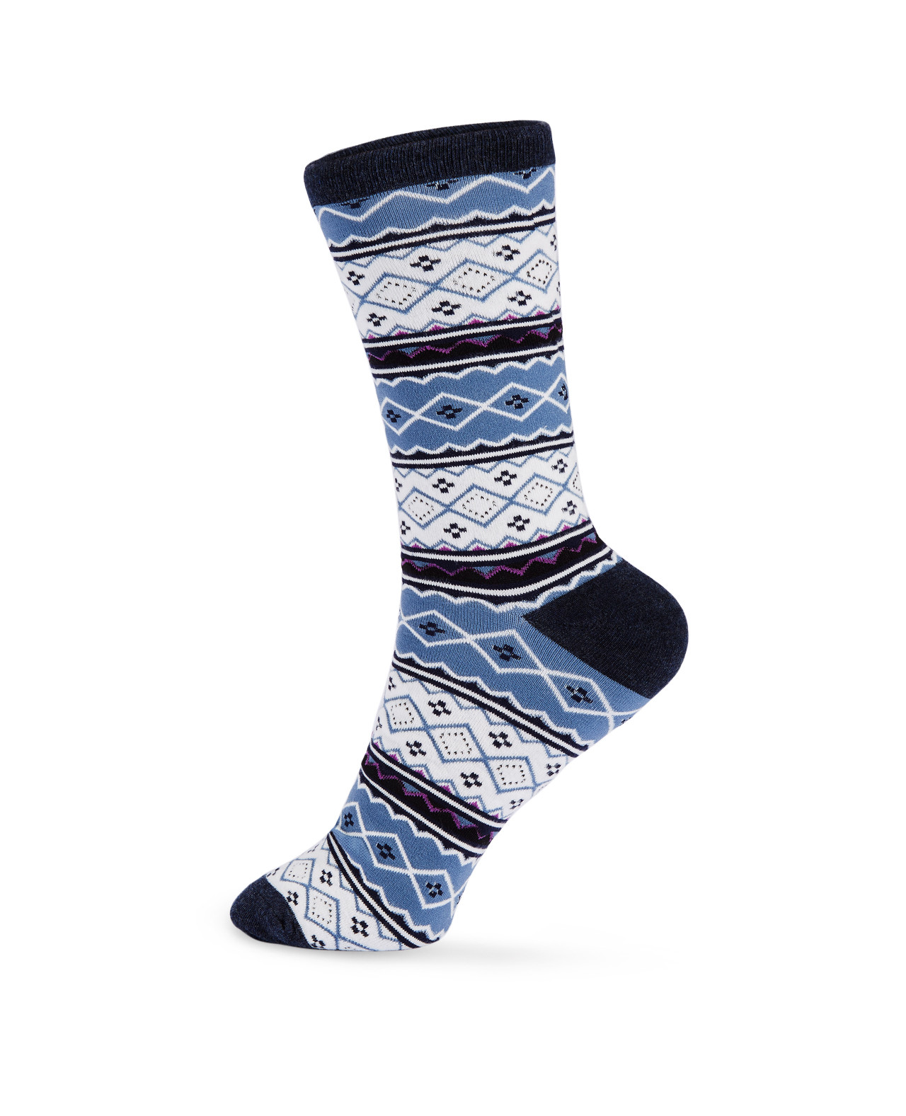 Blue Fair Isle Cotton Crew Socks