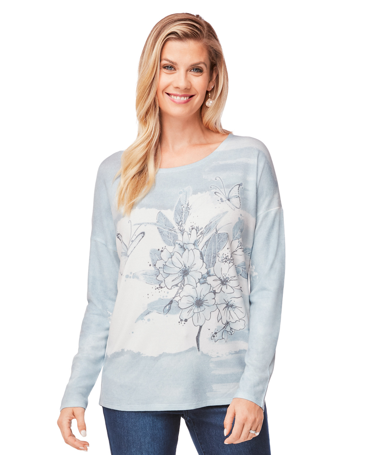 Blue Floral Print Sweater