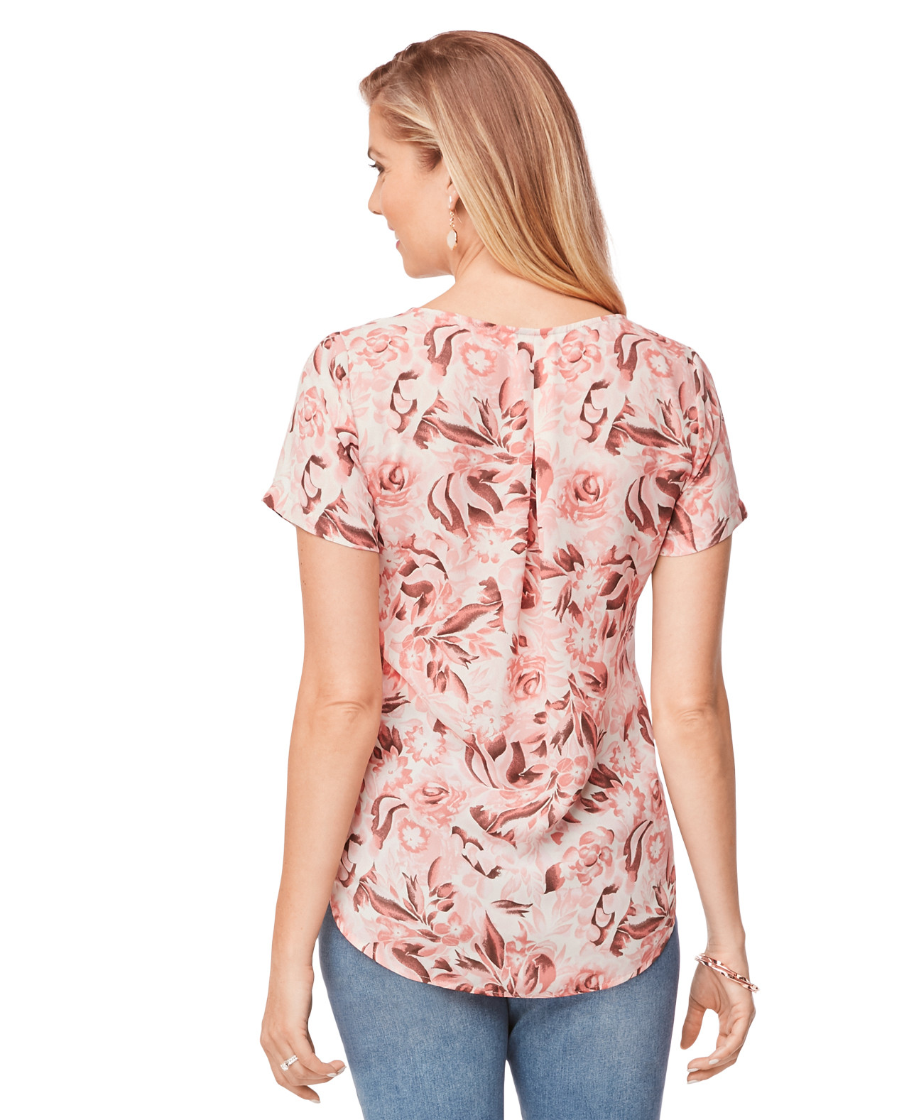 Pink Short Sleeve Floral Print Blouse