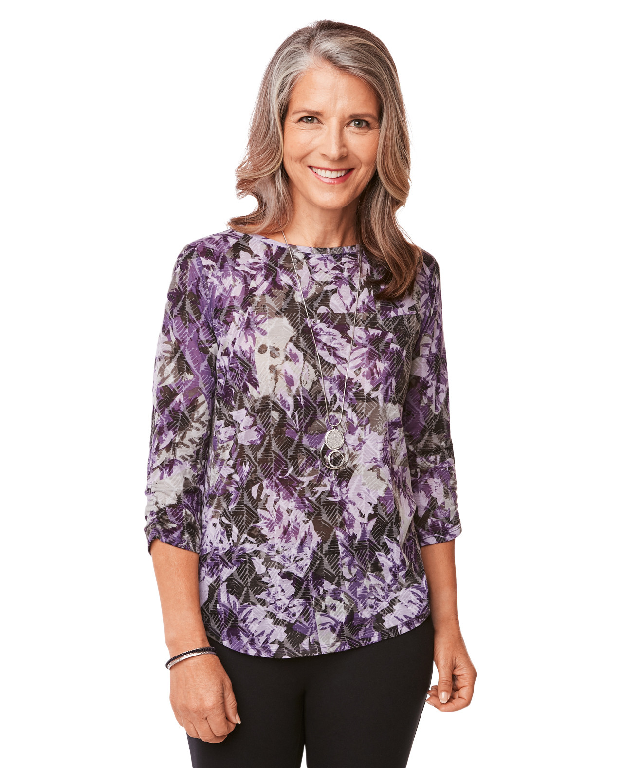 Shirred Detail Printed Top