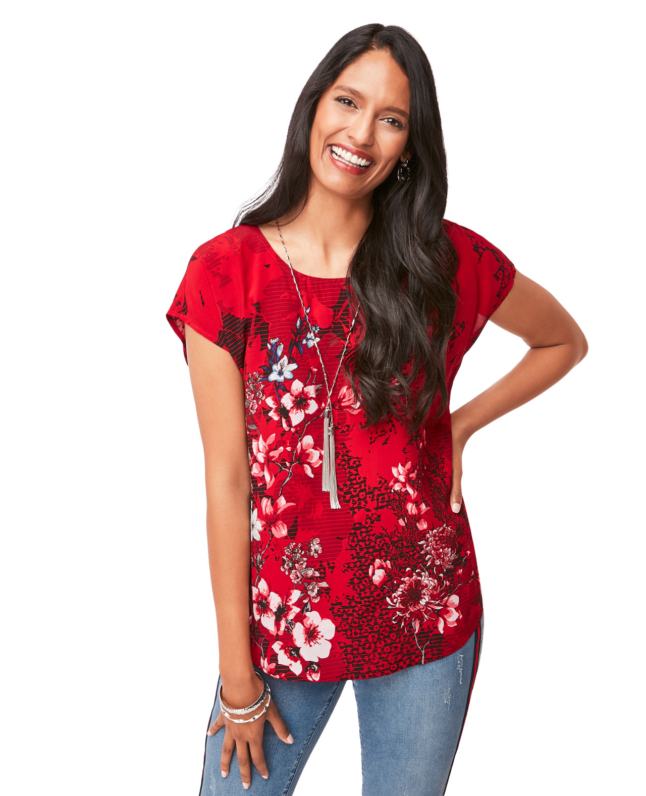 Red Floral Print Top