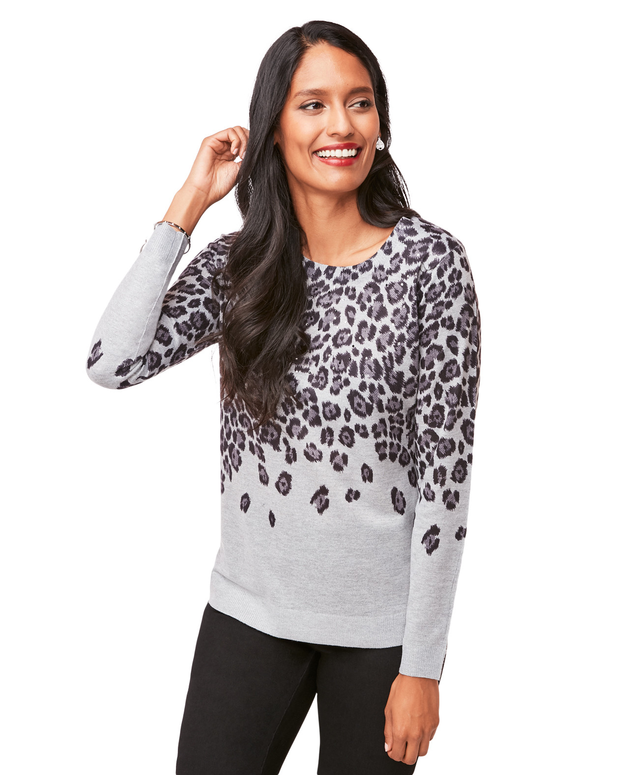 Grey Leopard Print Sweater
