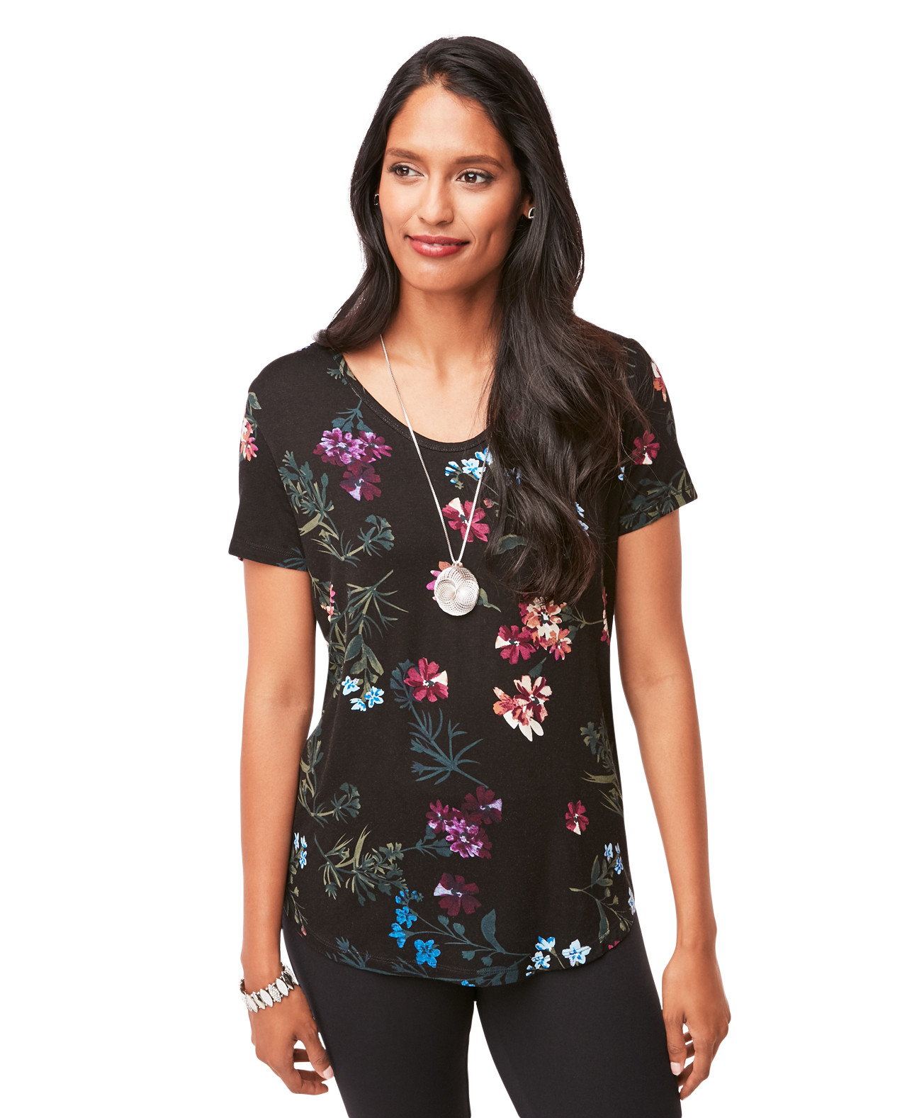 Floral Print Tee With Keyhole