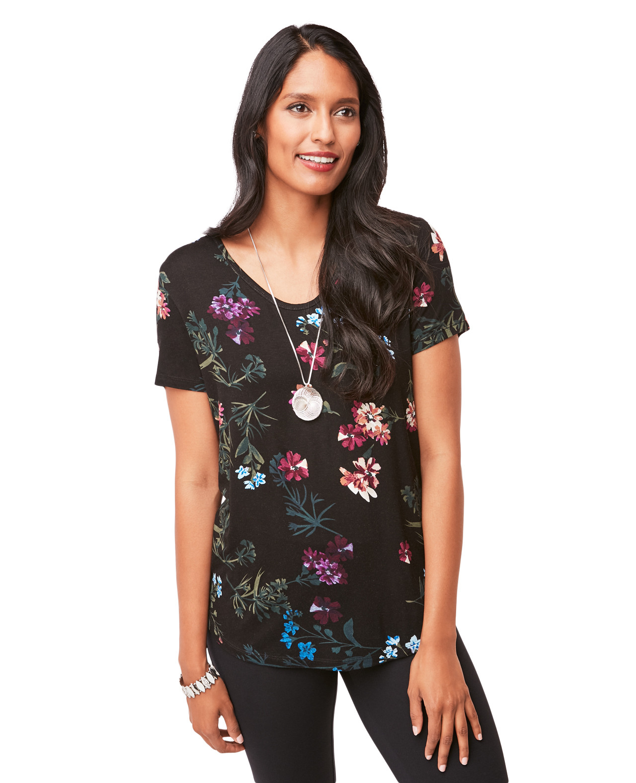 Floral Print Tee With Keyhole