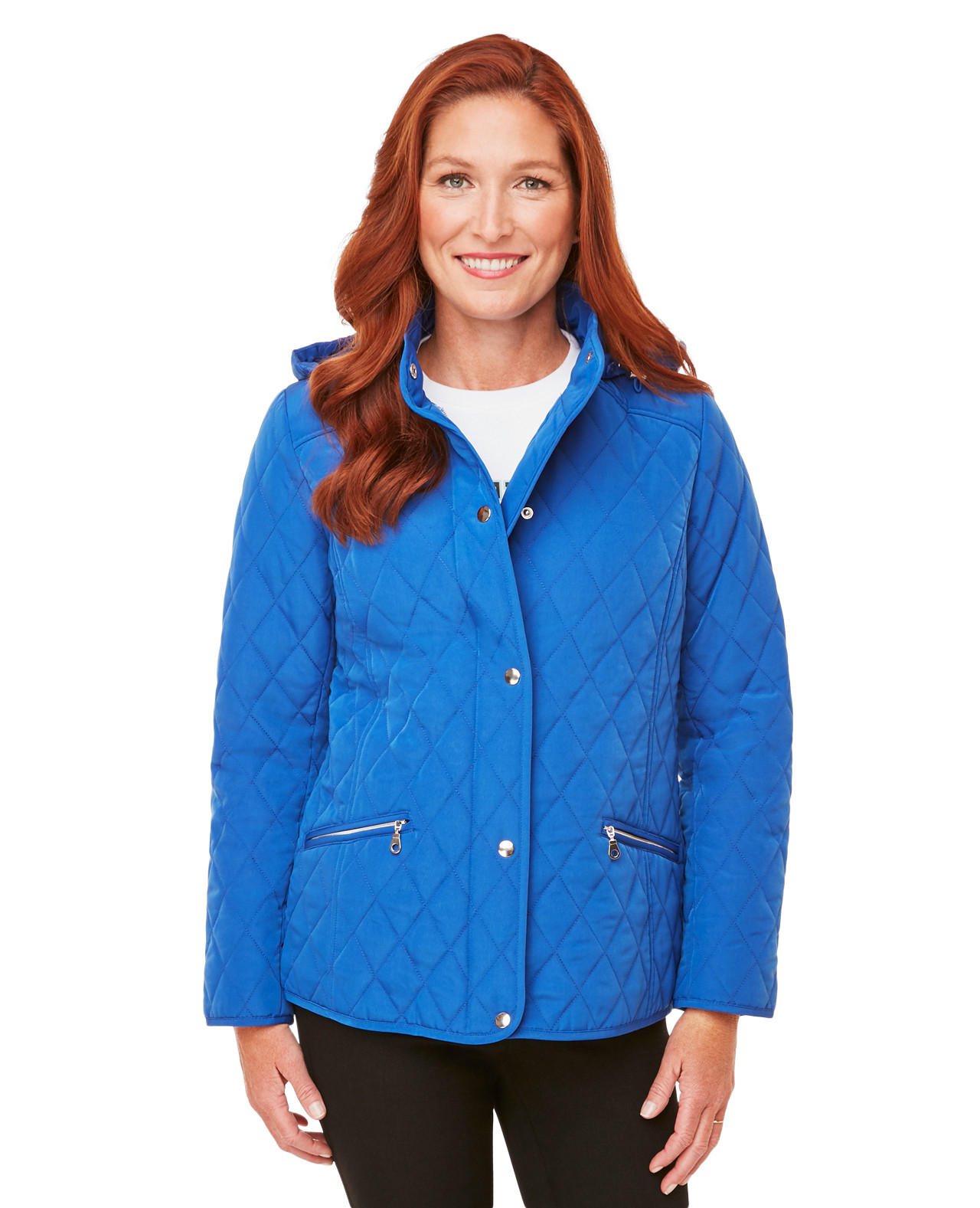 Blue Hooded Diamond Quilt Jacket