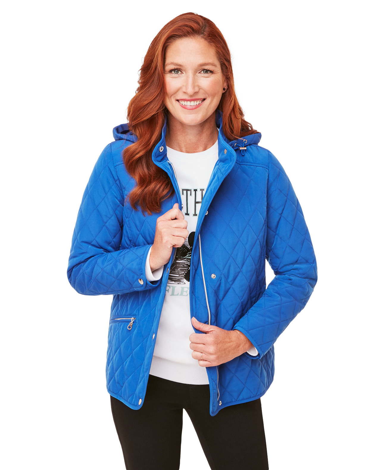Blue Hooded Diamond Quilt Jacket