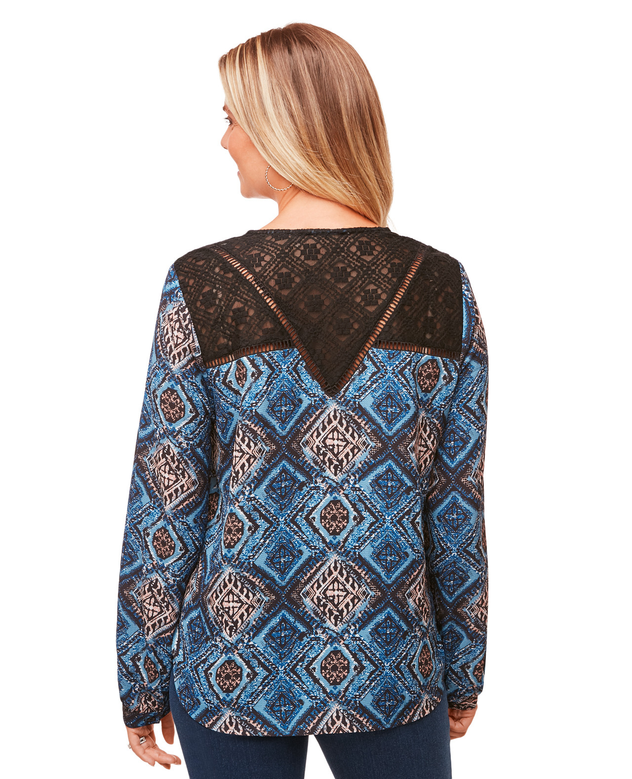 Lace Yoke Printed Top