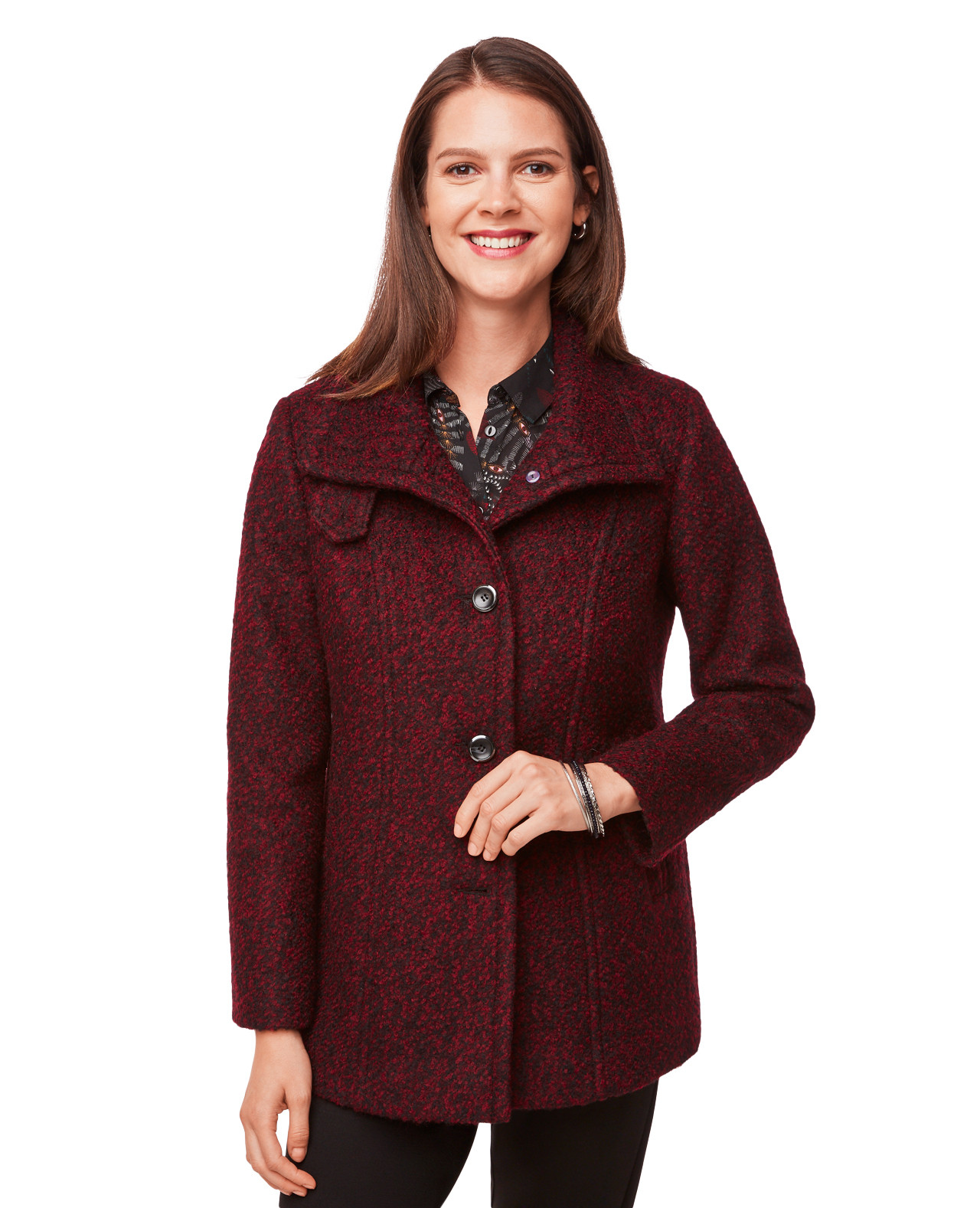 Red Boucle Swing Coat