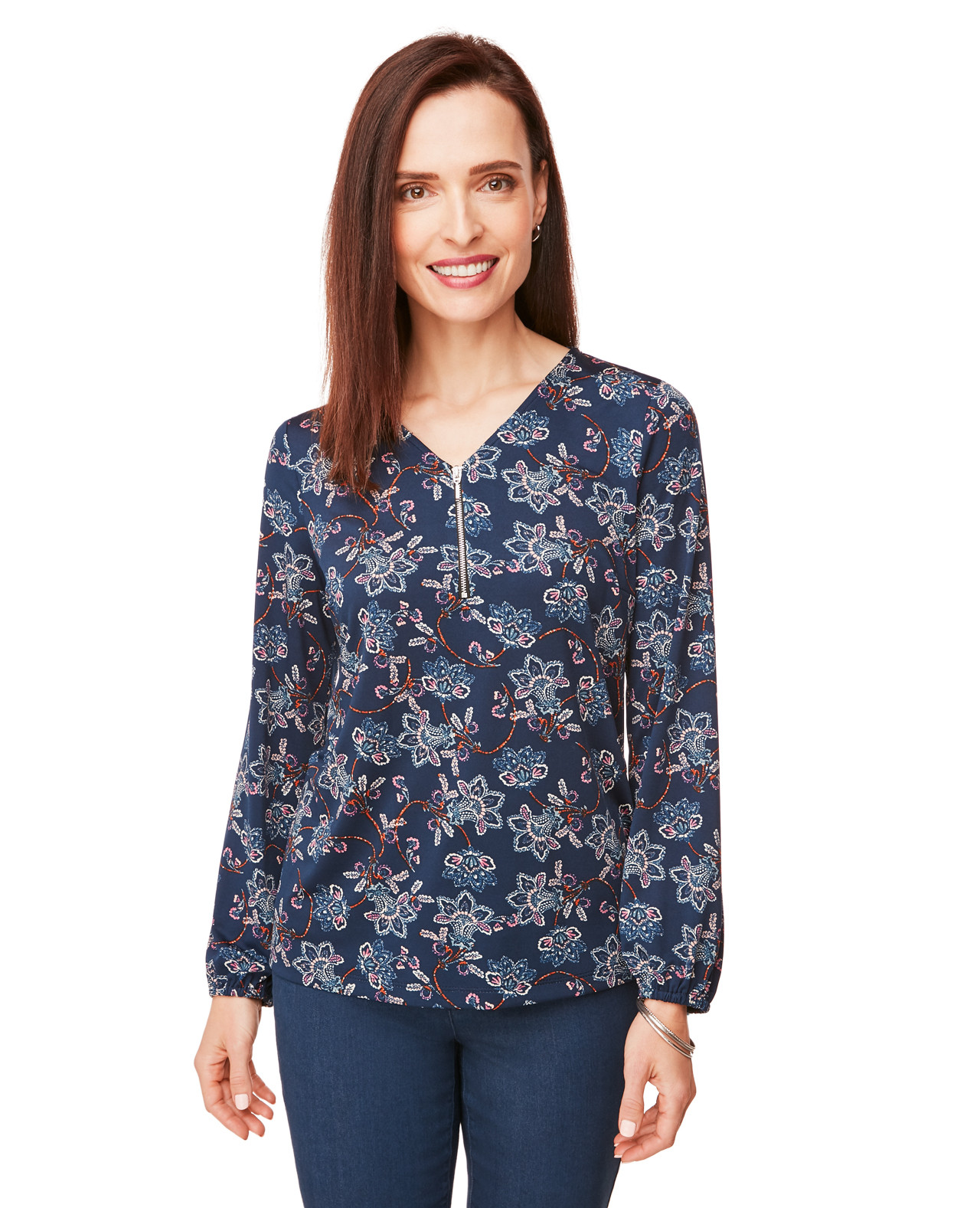 V-Neck Top With Zipper