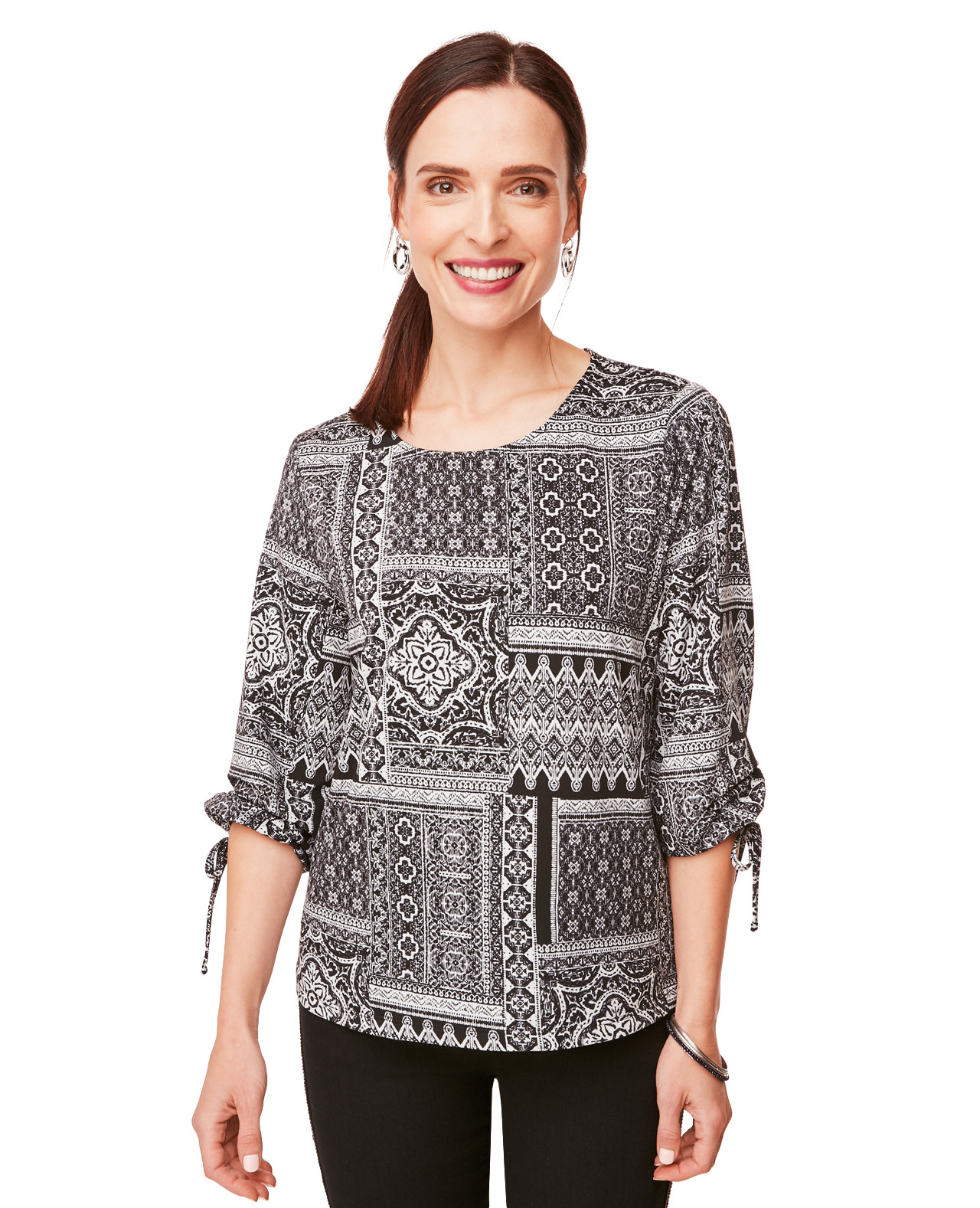 Geometric Print Bow Detail Top