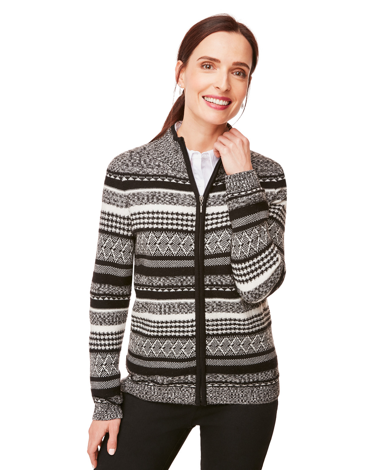 Mock Neck Jacquard Cardigan