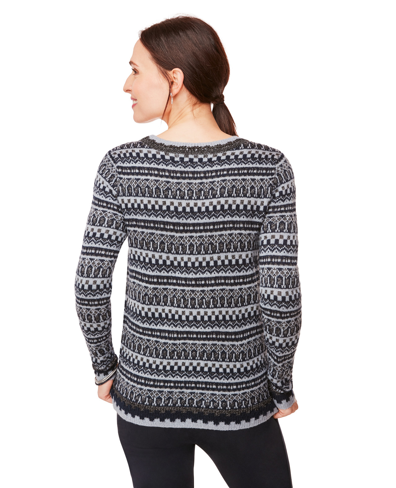 Navy Jacquard Pullover Sweater