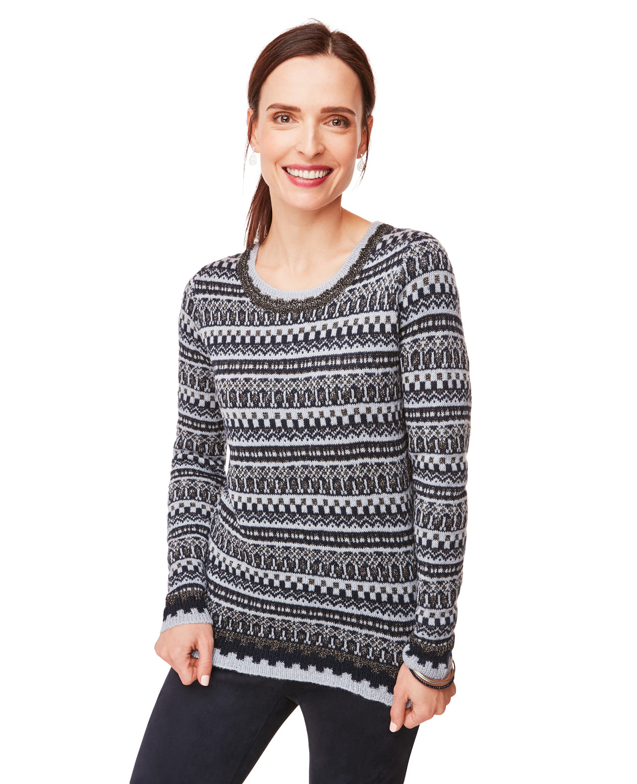 Navy Jacquard Pullover Sweater
