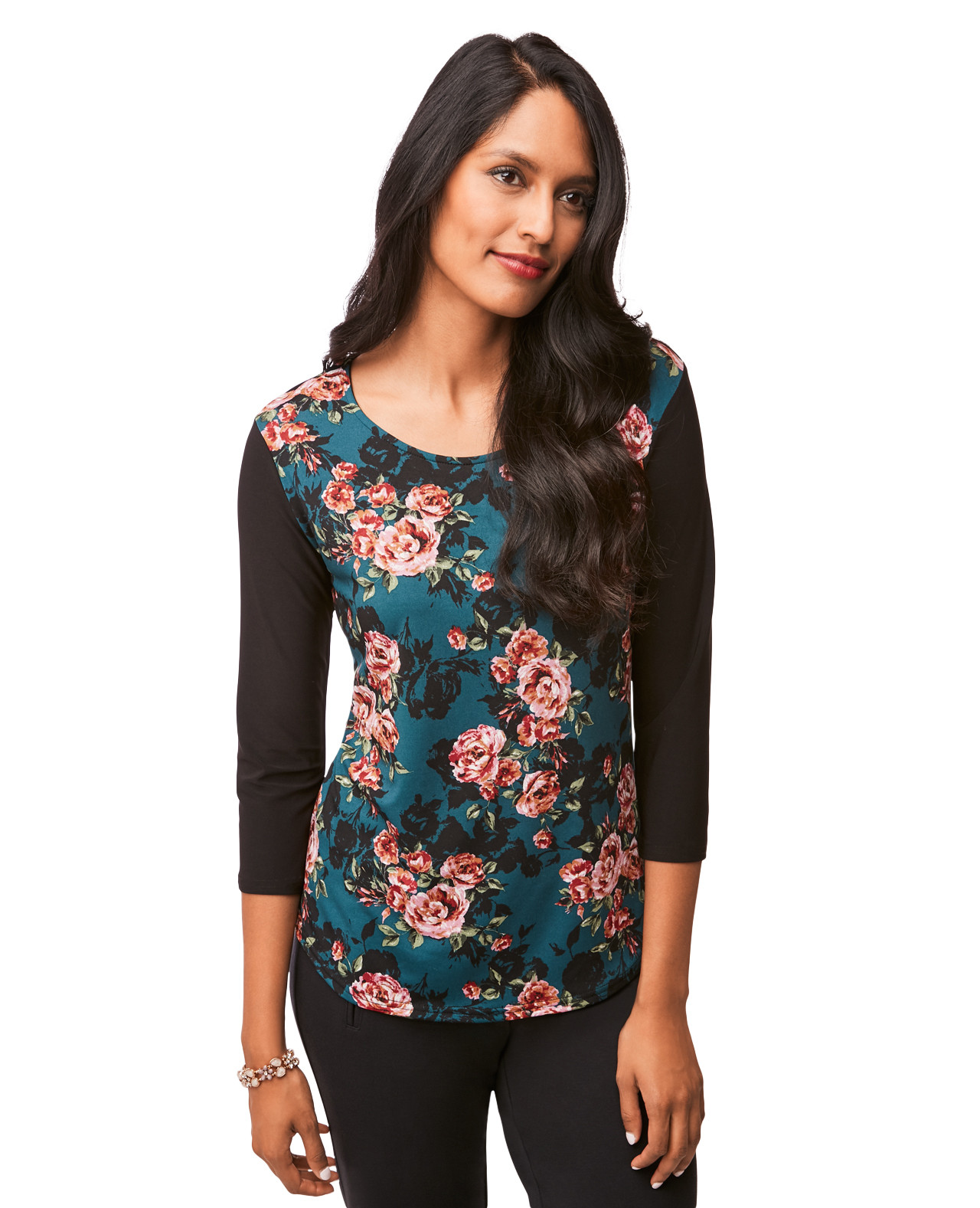 3/4 Sleeve Printed Knit Top