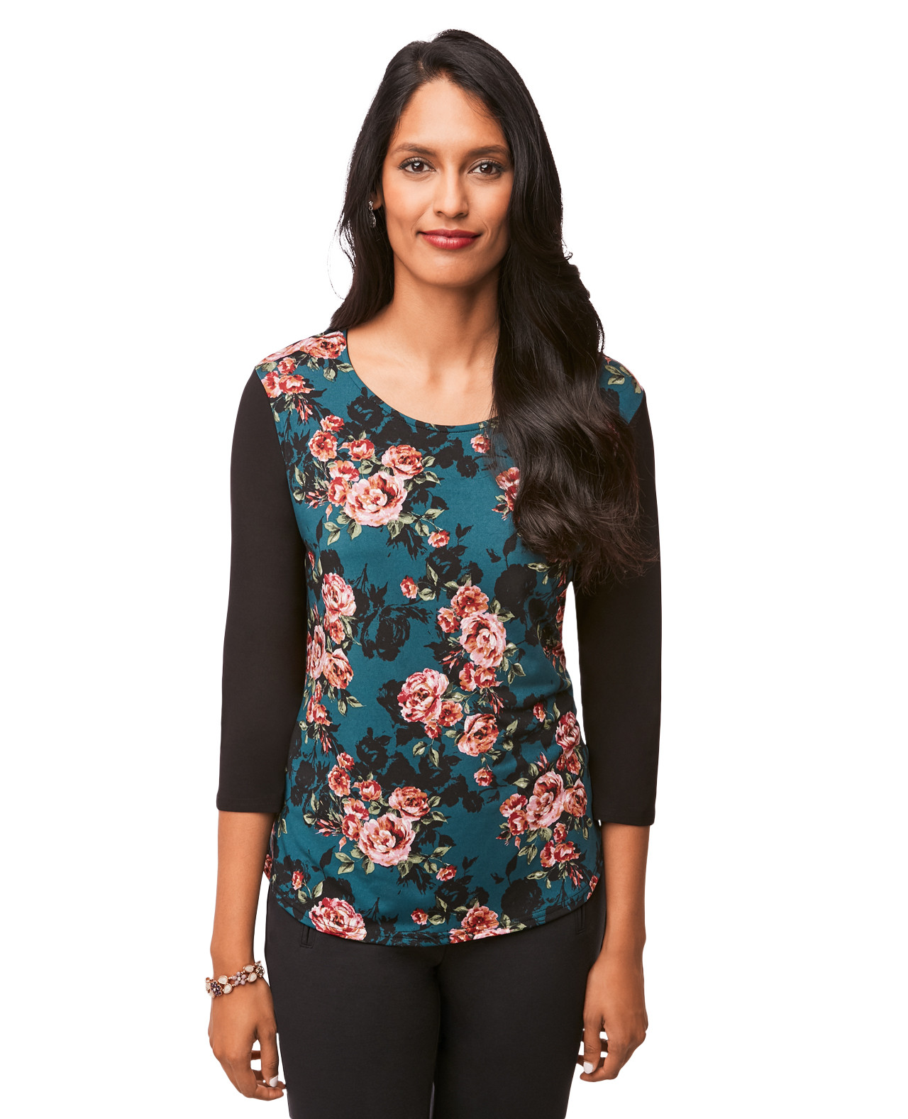 3/4 Sleeve Printed Knit Top