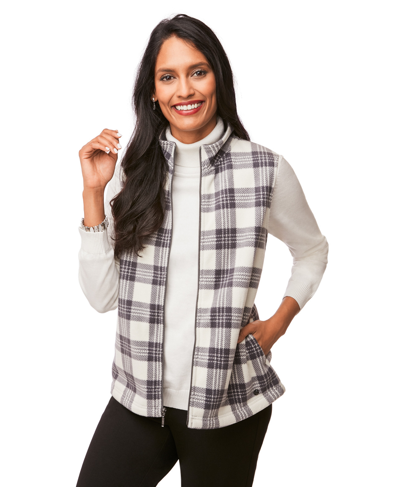 White Plaid Fleece Vest