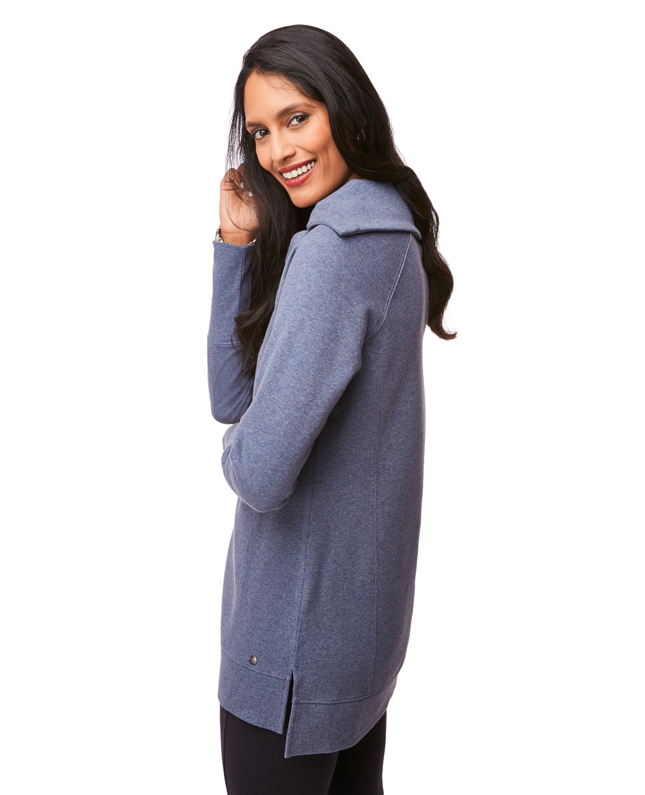 Navy Ribbed Split Neck Pullover
