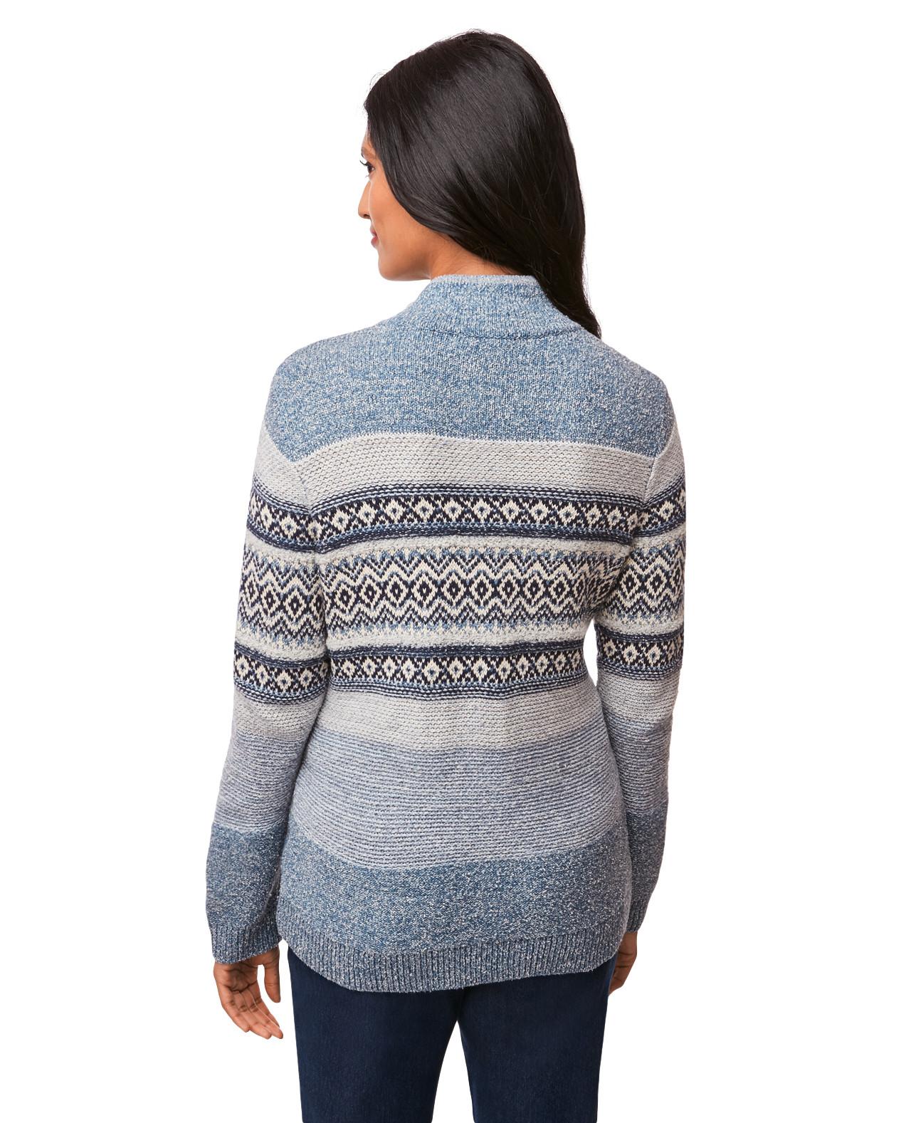 Blue Mock Neck Jacquard Sweater