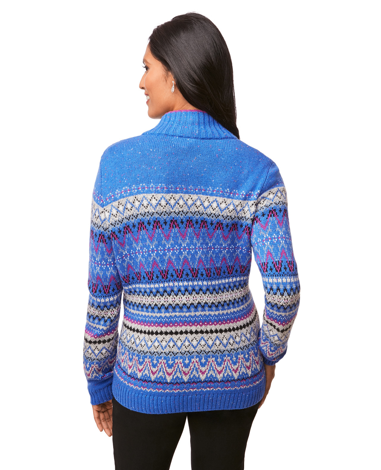 Blue Mock Neck Jacquard Cardigan