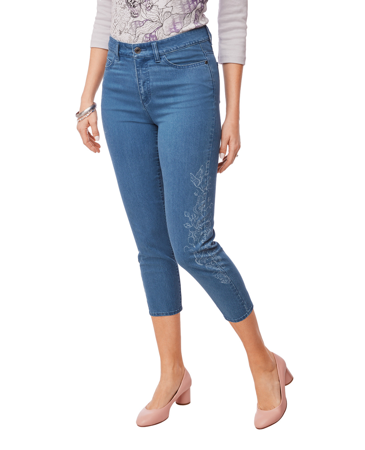 Butterfly Printed Denim Crop