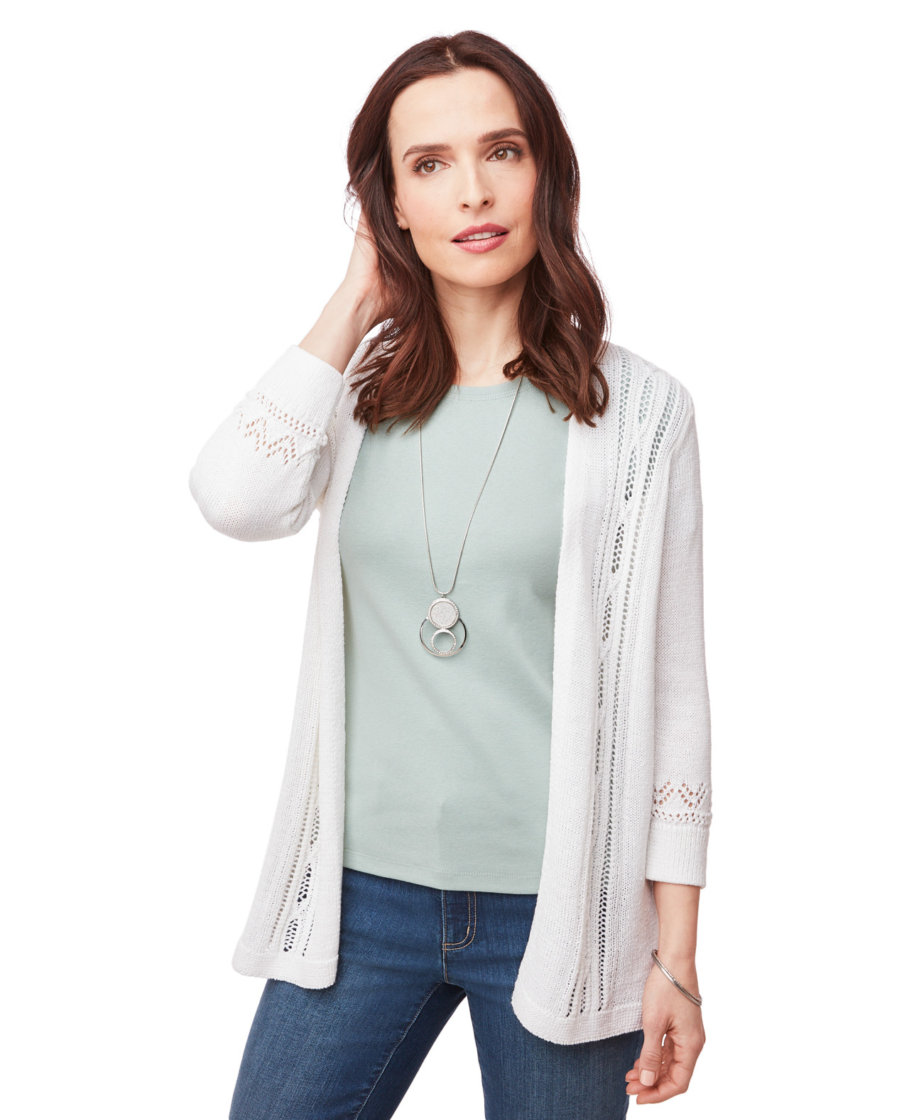 3/4 Sleeve Pointelle Topper