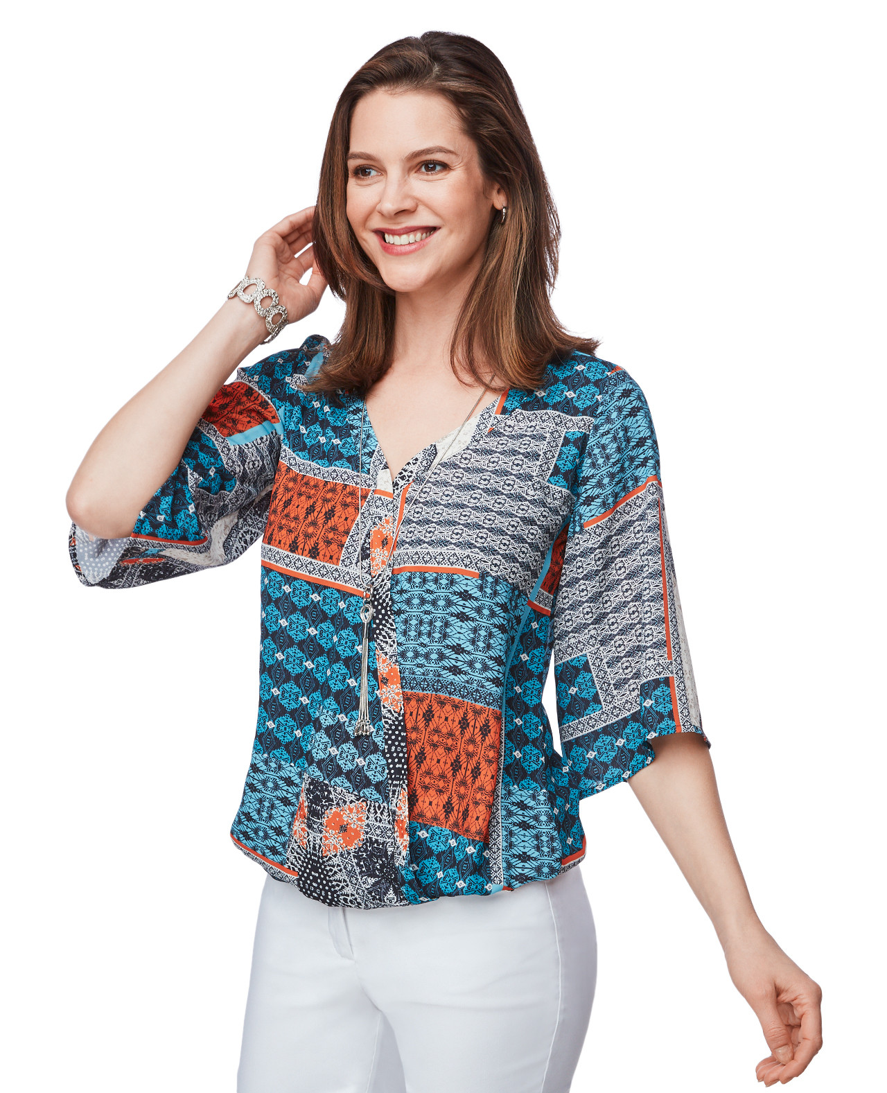 Printed Crossover Front Blouse