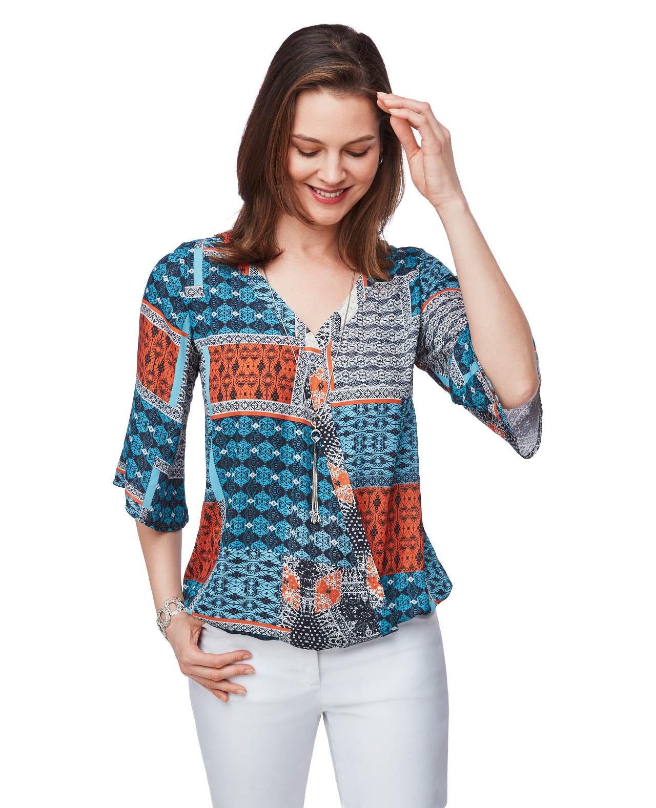 Printed Crossover Front Blouse