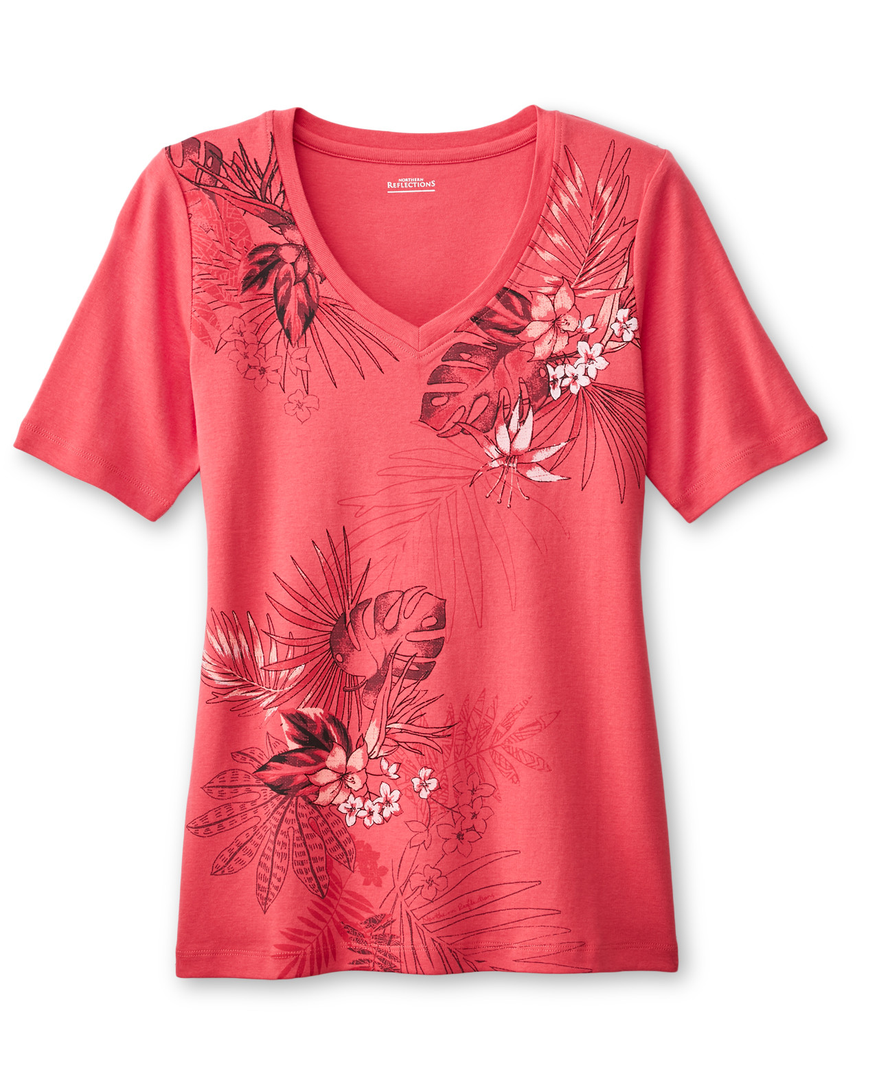 Jungle Floral Print V-Neck Tee