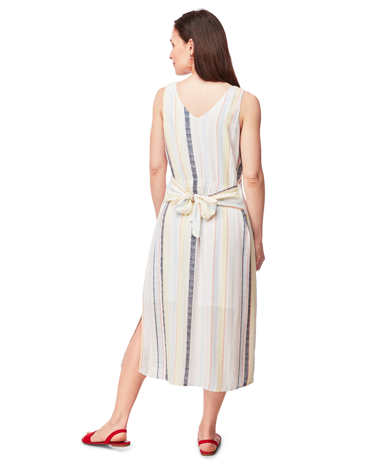 V-Neck Striped Midi Dress