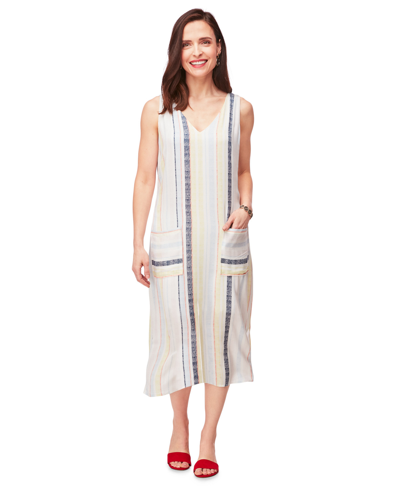 V-Neck Striped Midi Dress