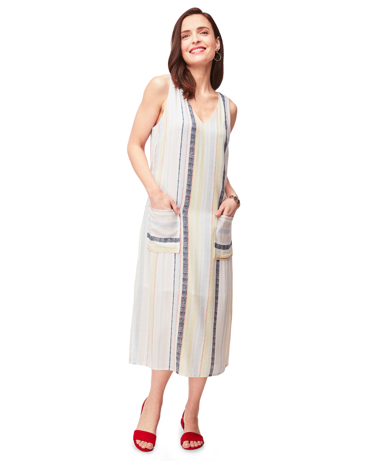 V-Neck Striped Midi Dress