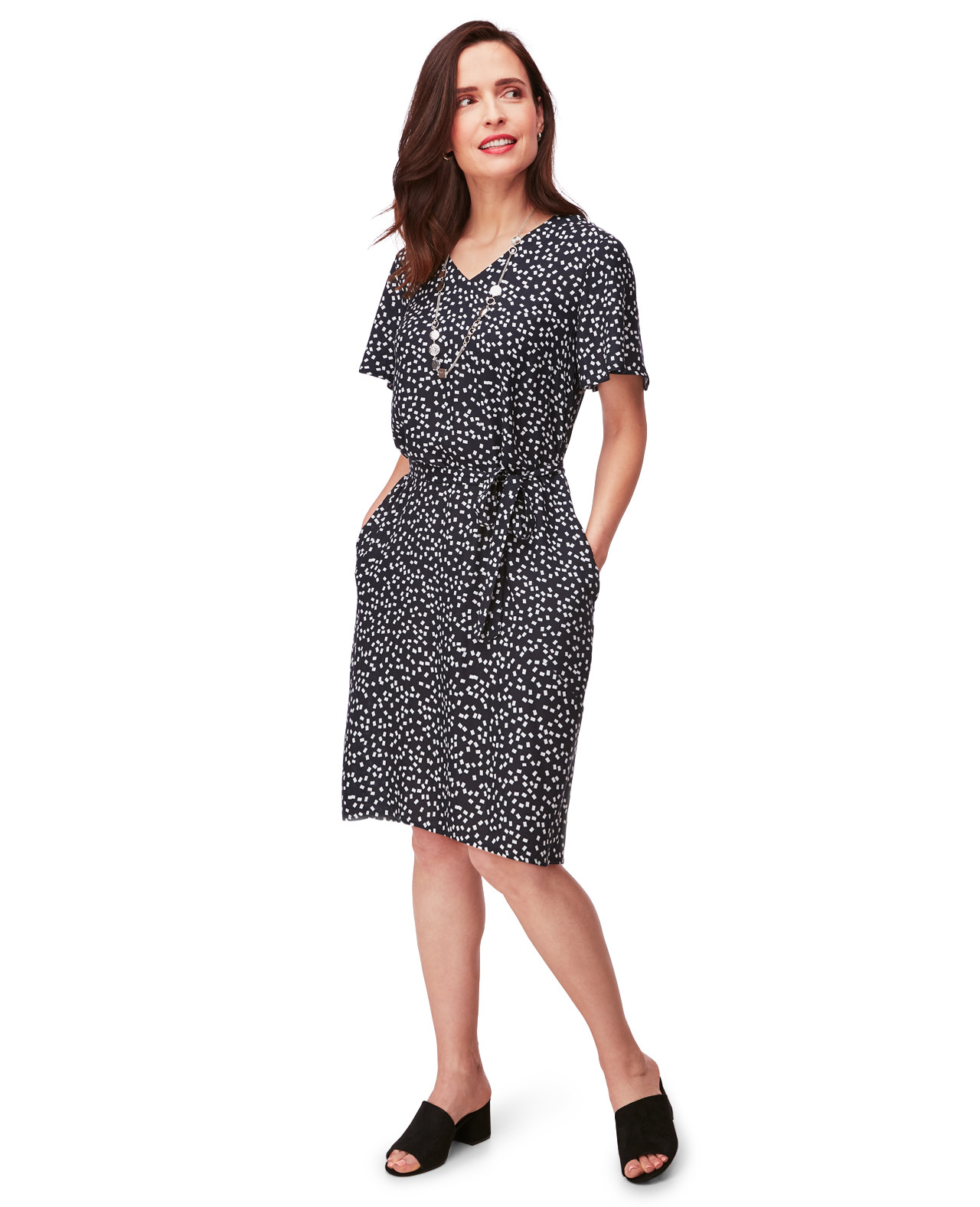 Flutter Sleeve Dress with Belt