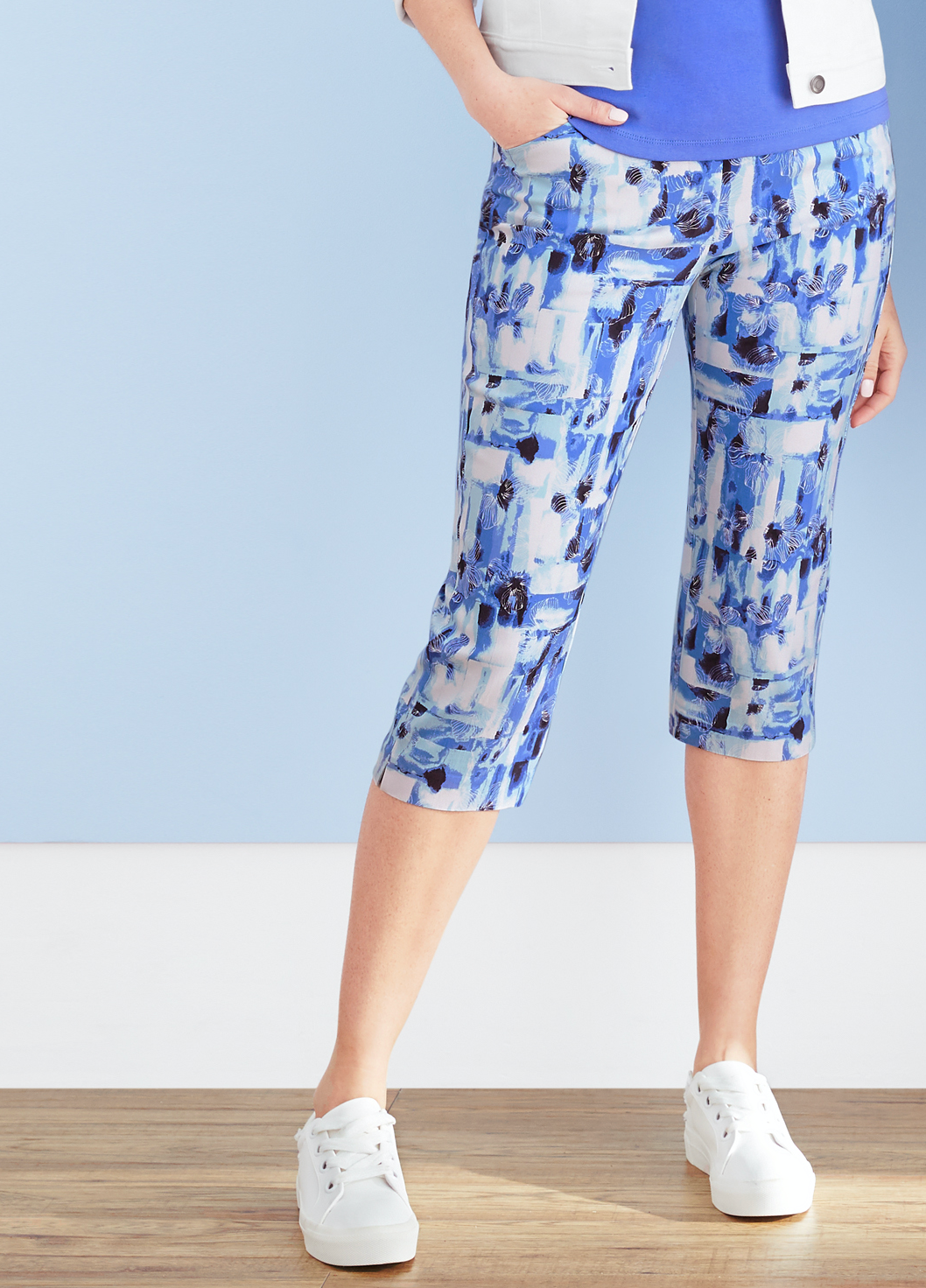 Women's Blue Printed Crop