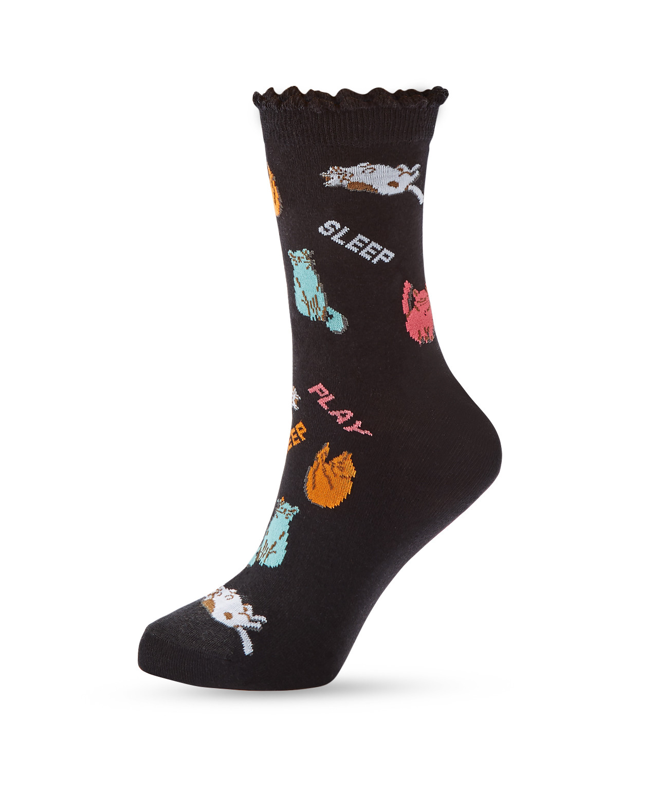 Cat Print Quarter Crew Socks