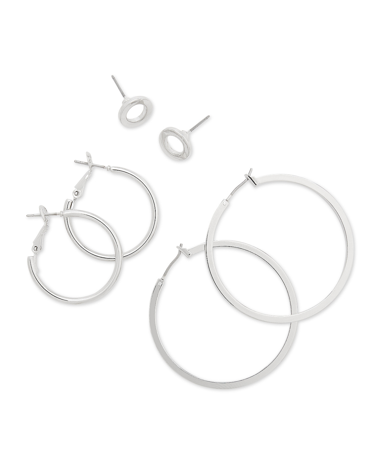 Rhodium Earrings Trio Set