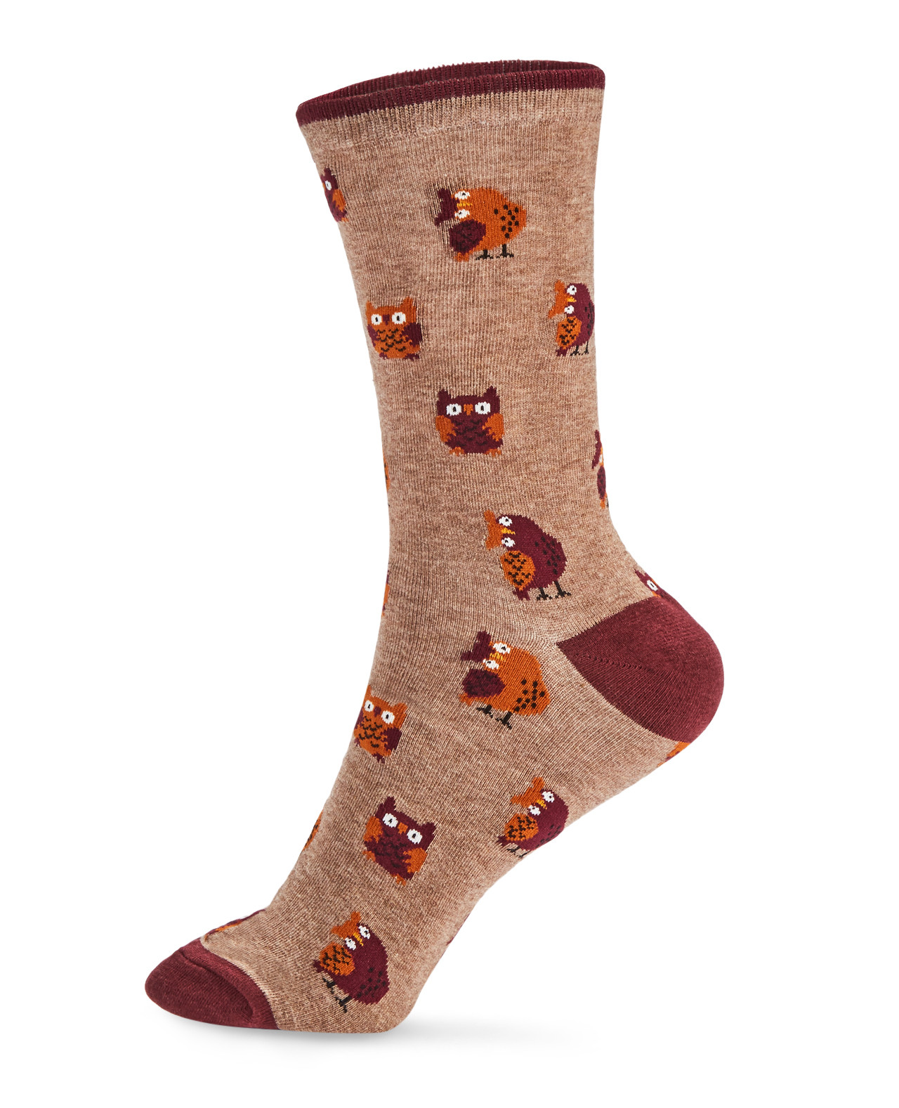Brown Owl Print Novelty Crew Socks