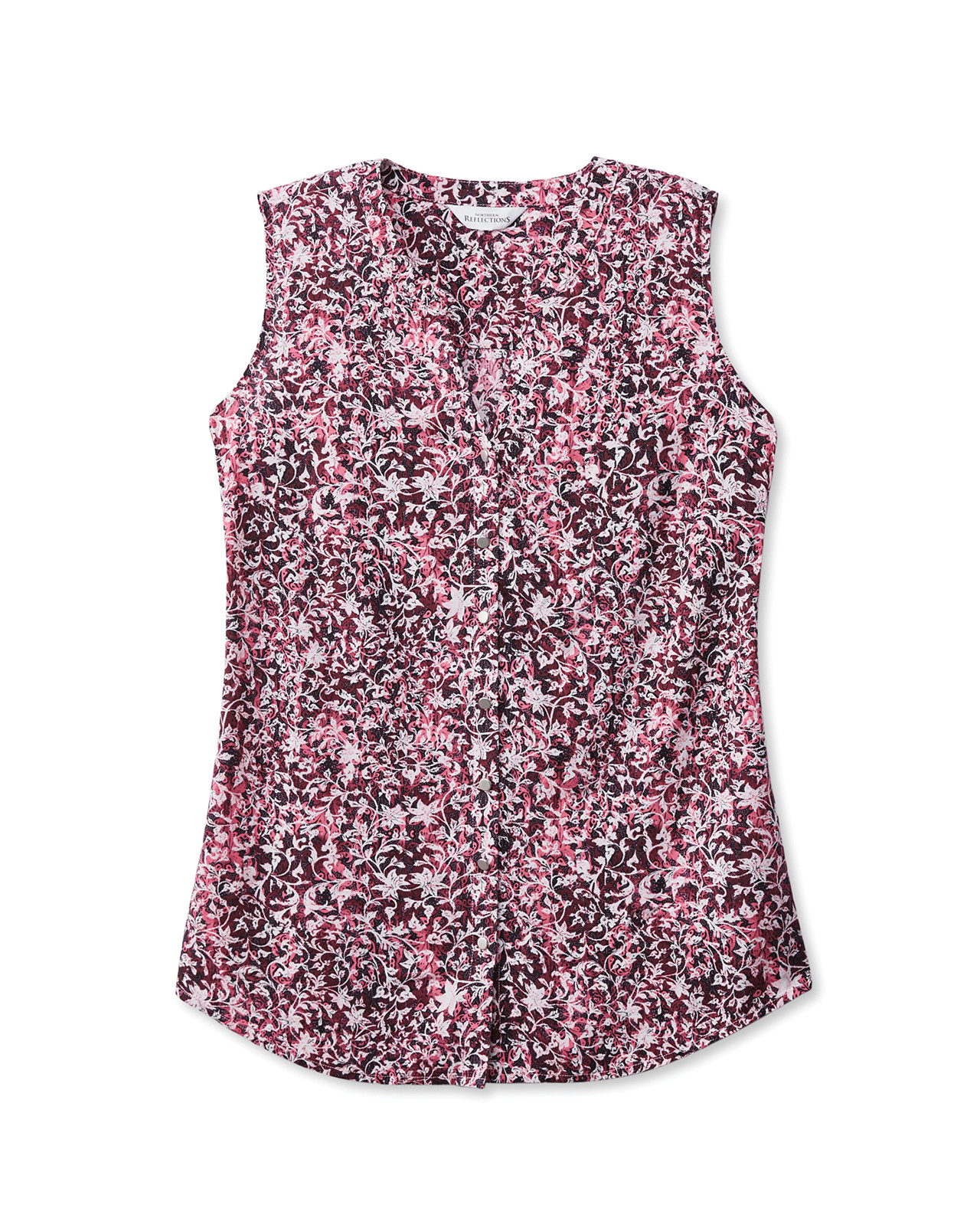 Front view of Women's Y-Neck Printed Sleeveless Shirt