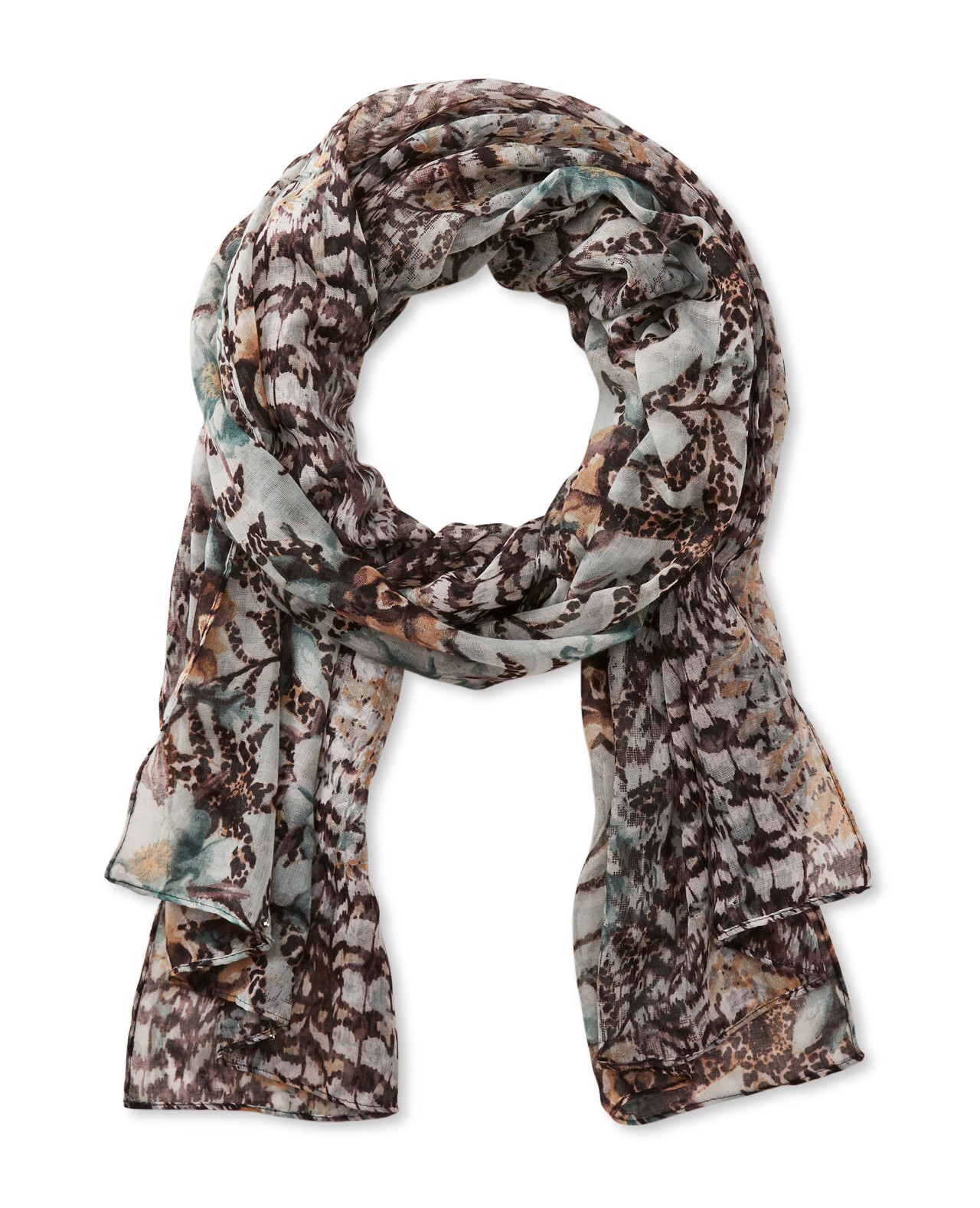 Green Poetic Nature Print Scarf
