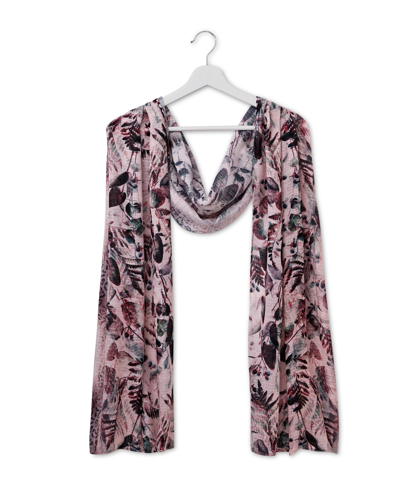 Pink Poetic Nature Foliage Scarf On Hanger