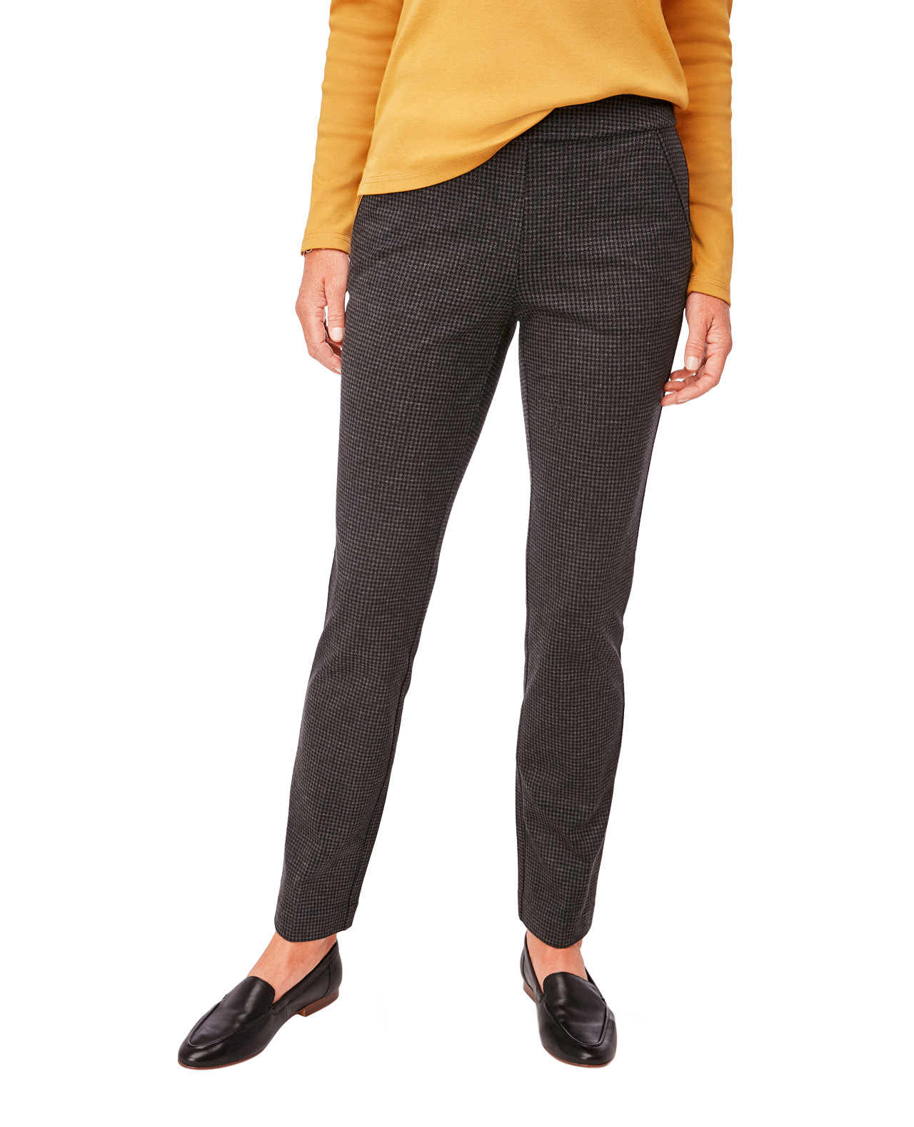 Houndstooth Comfort Waist Pant Front View Untucked Top