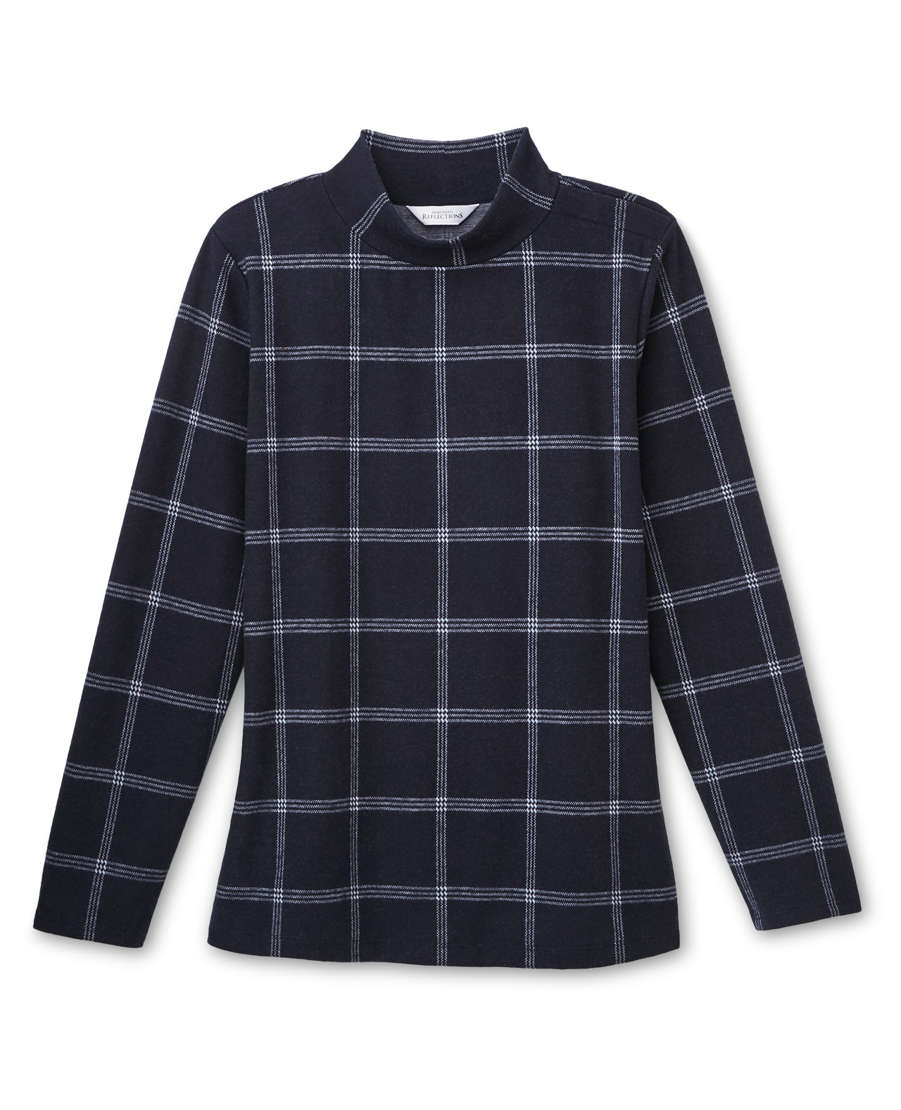 Front View of Window Pane Mock Neck Pullover