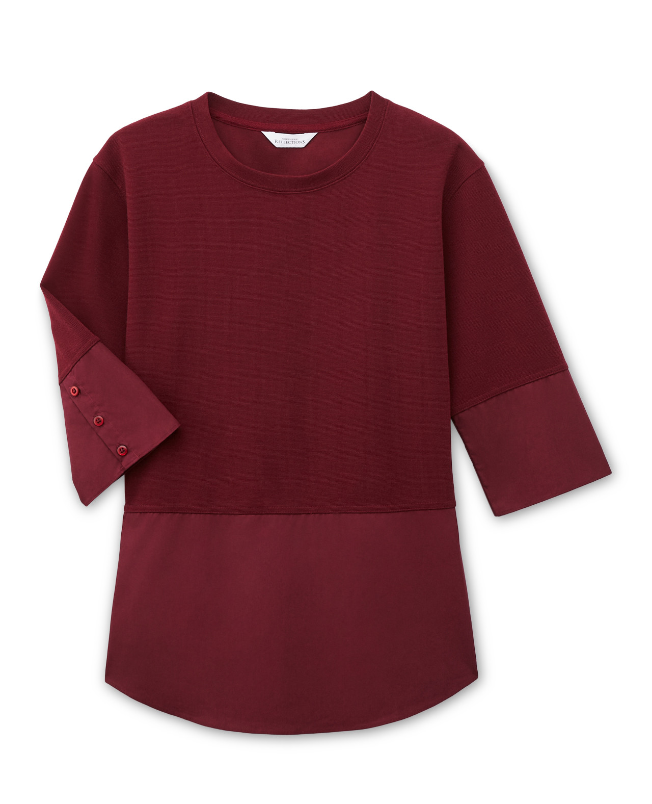 Front View of Mixed Media Crew Neck Top
