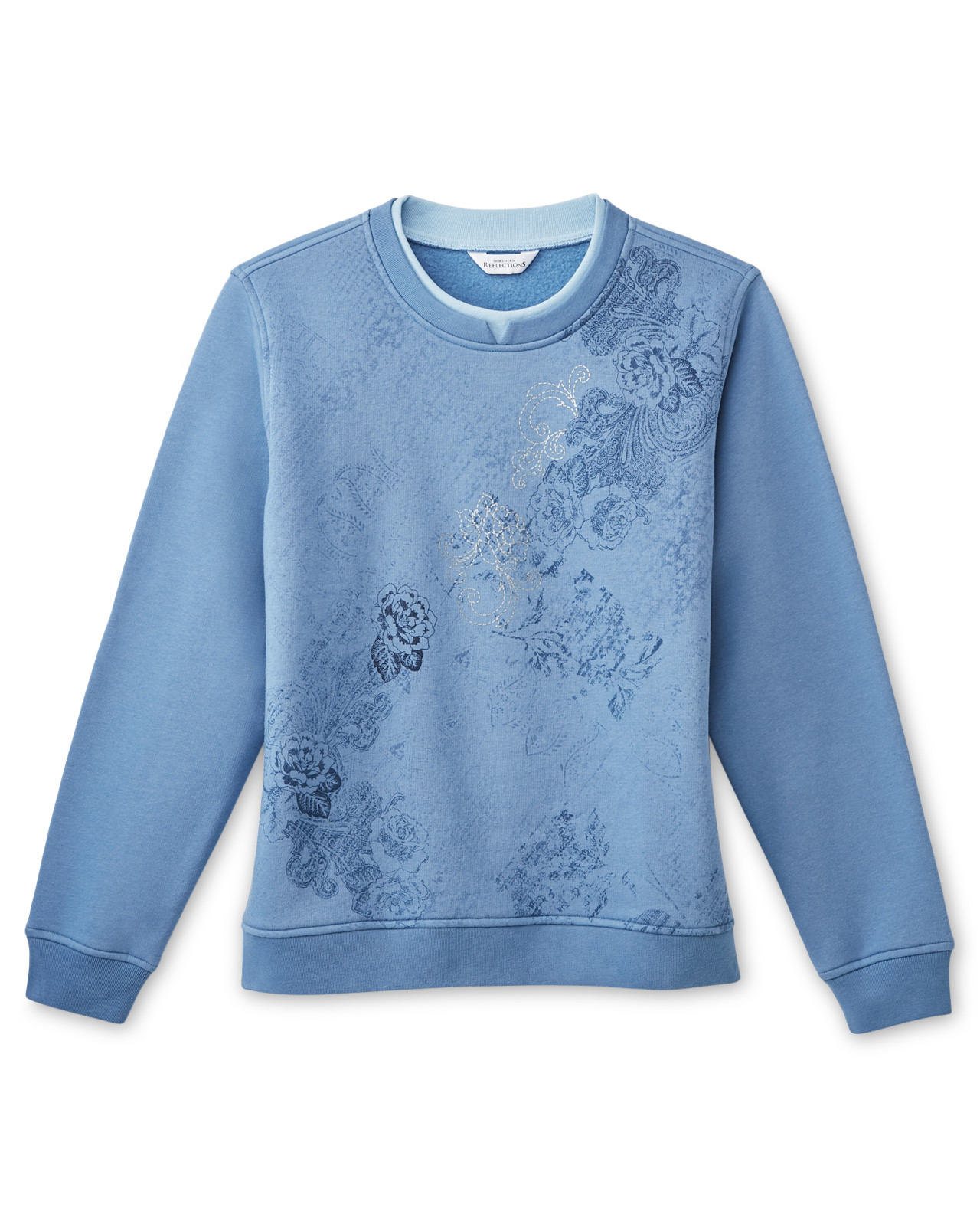 Front View of Petite - Denim Patch Sweatshirt