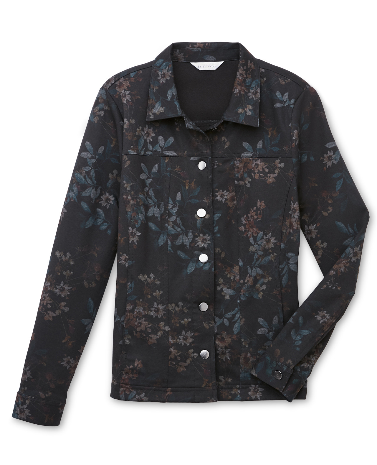 Front View of Black Ponte Button Front Jacket