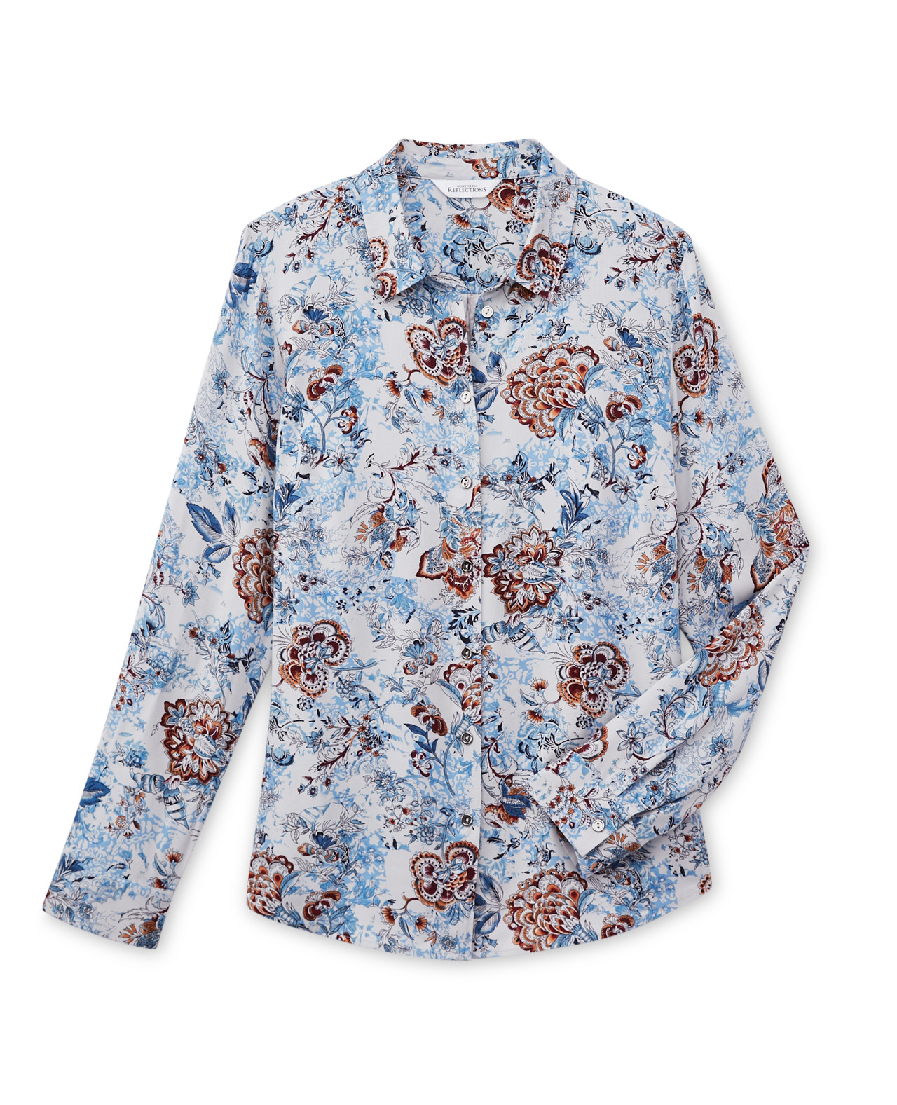 Front View of Printed Button Front Shirt