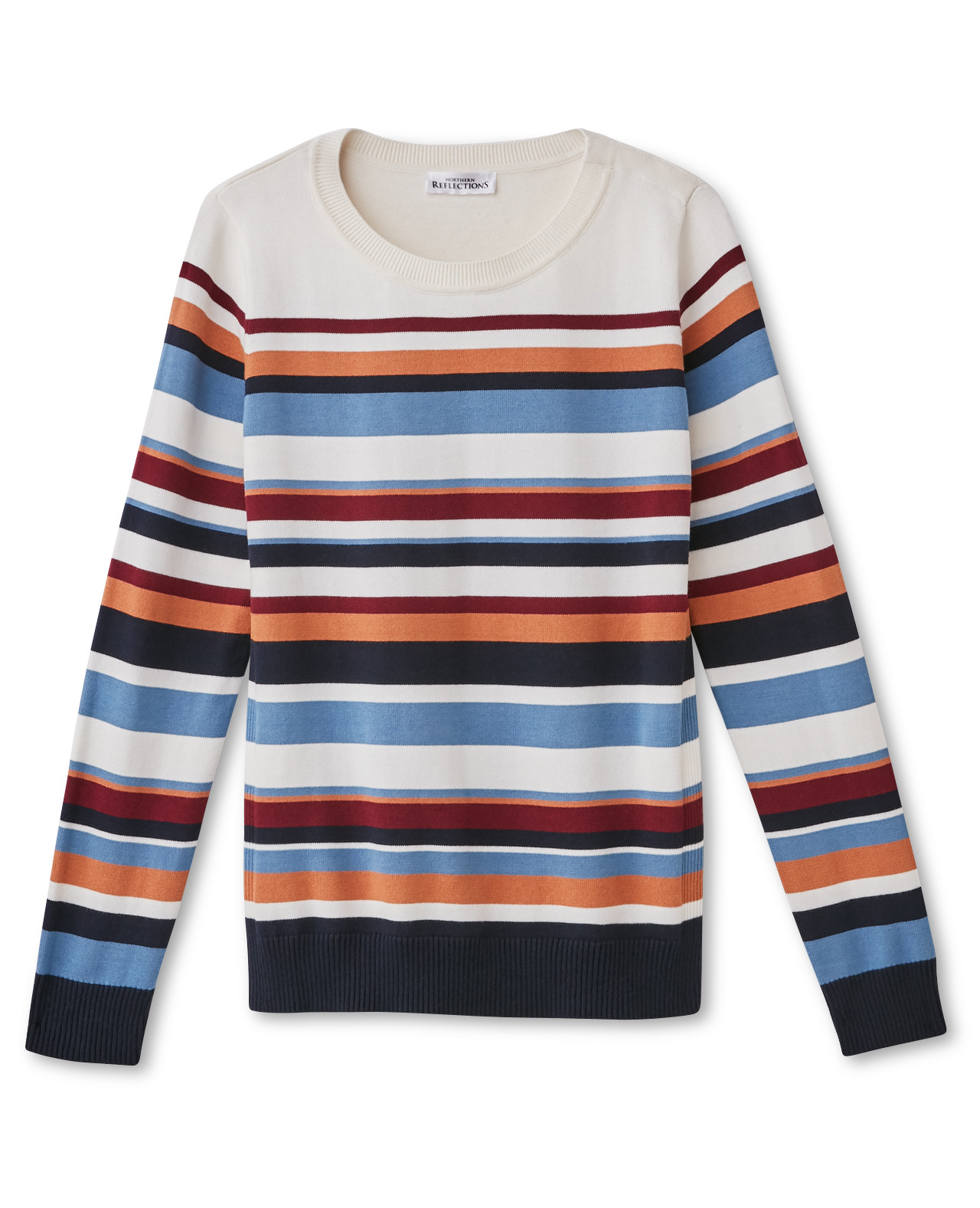 Front View of Side Ribbed Striped Sweater